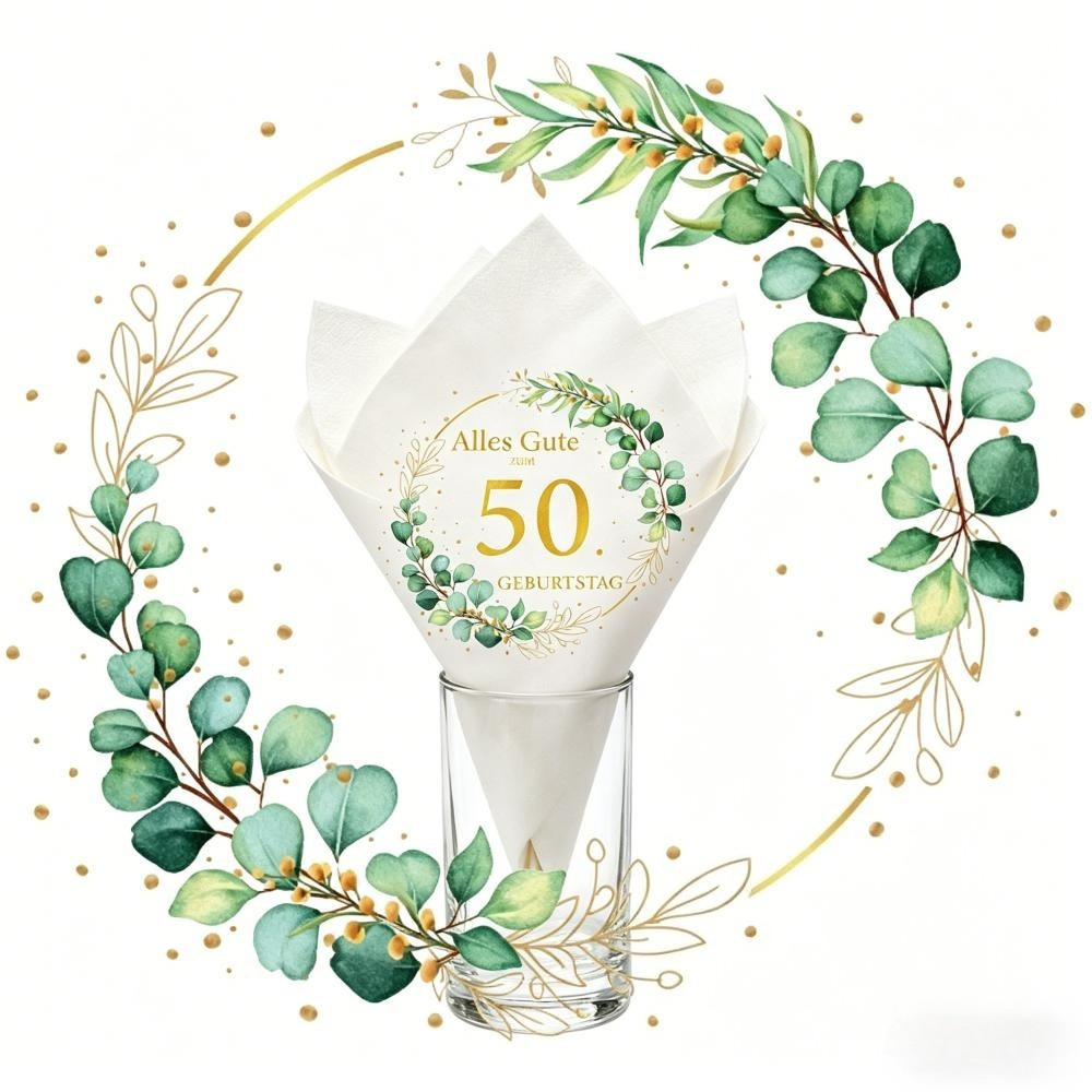 Set Of 40 Napkins In Shades Of Green With Gold Accents For 50th Birthday Parties And Anniversary Celebrations—party Supplies Set