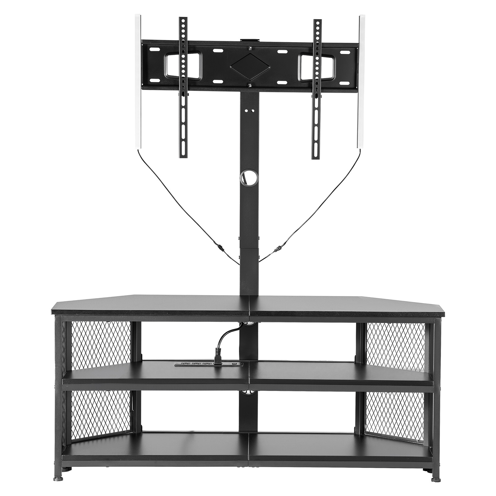 TV Stand With Mount, 45.3 Inch, Corner TV Stand Console With Power Outlet, For 32-75 Inch TVs, Height Adjustable Swivel Entertainment Center With Storage & LED Lights, For Living Room, Black