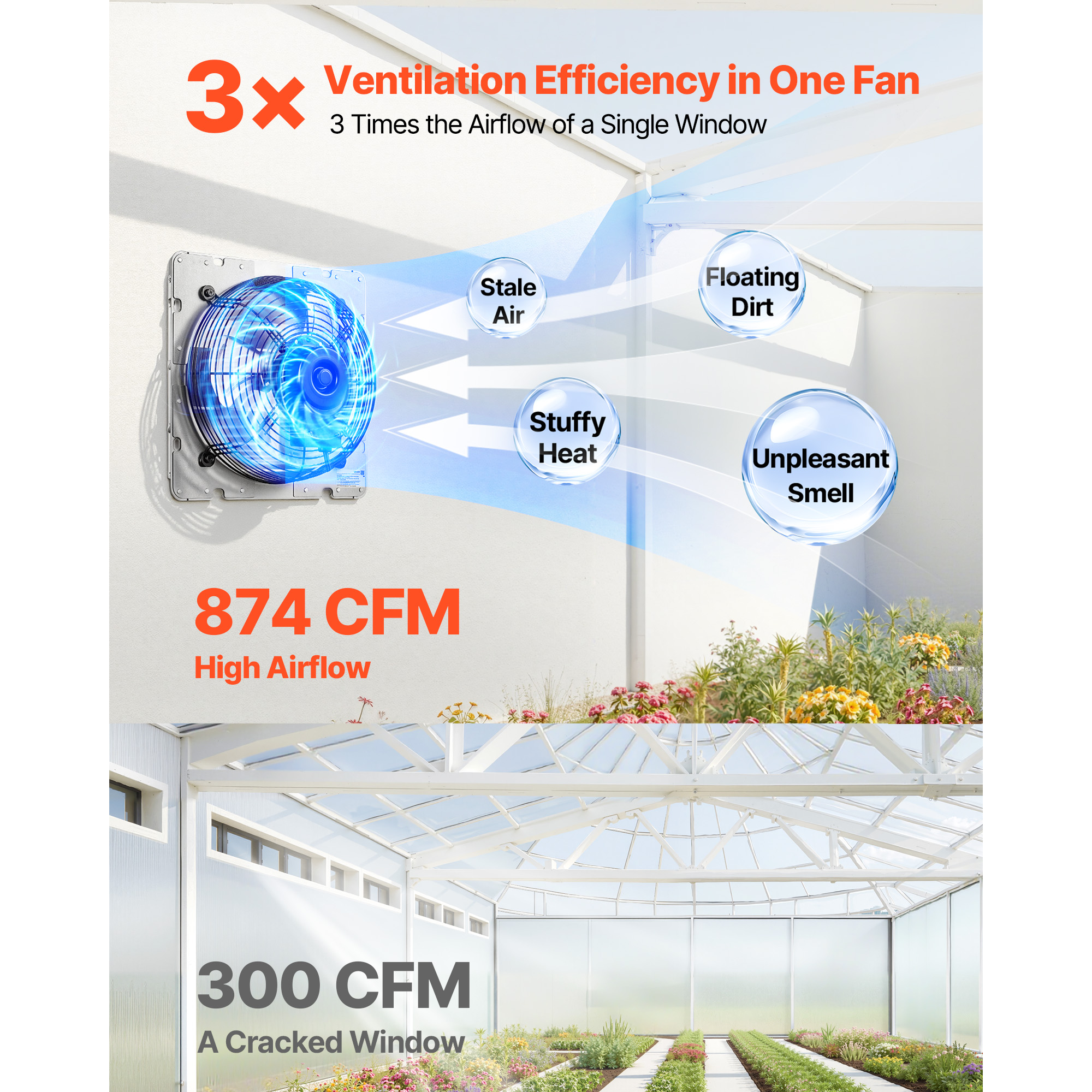 10 Inch Shutter Exhaust Fan Wall Mounted 874 CFM Automatic Louvers, Sturdy Steel Housing, Low Noise, AC… image 2