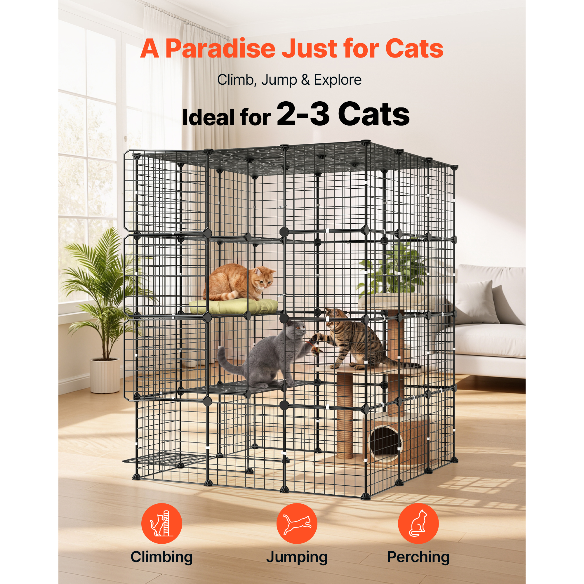 Cat Cage 4-Tier 40.98"x40.98"x55" DIY Cat Playpen Indoor Enclosure, Detachable Metal Wire Kennel Crate With 4 Doors, Large Exercise Place Ideal For 2-3 Cats, Kittens And Small Animals, Black