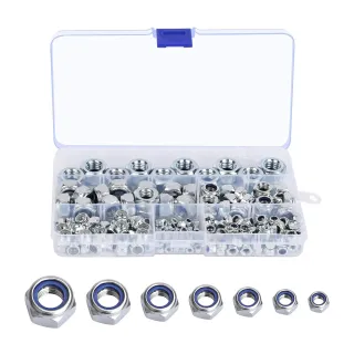 Pack Of 202 Lock Nuts, Assorted Self-Locking Nuts Set, Hex Nuts, Stainless Steel Lock Nuts, Stop Nuts, Clamping Nuts, Hex Screw Nuts, Sizes M3, M4, M5, M6, M8, M10, M12