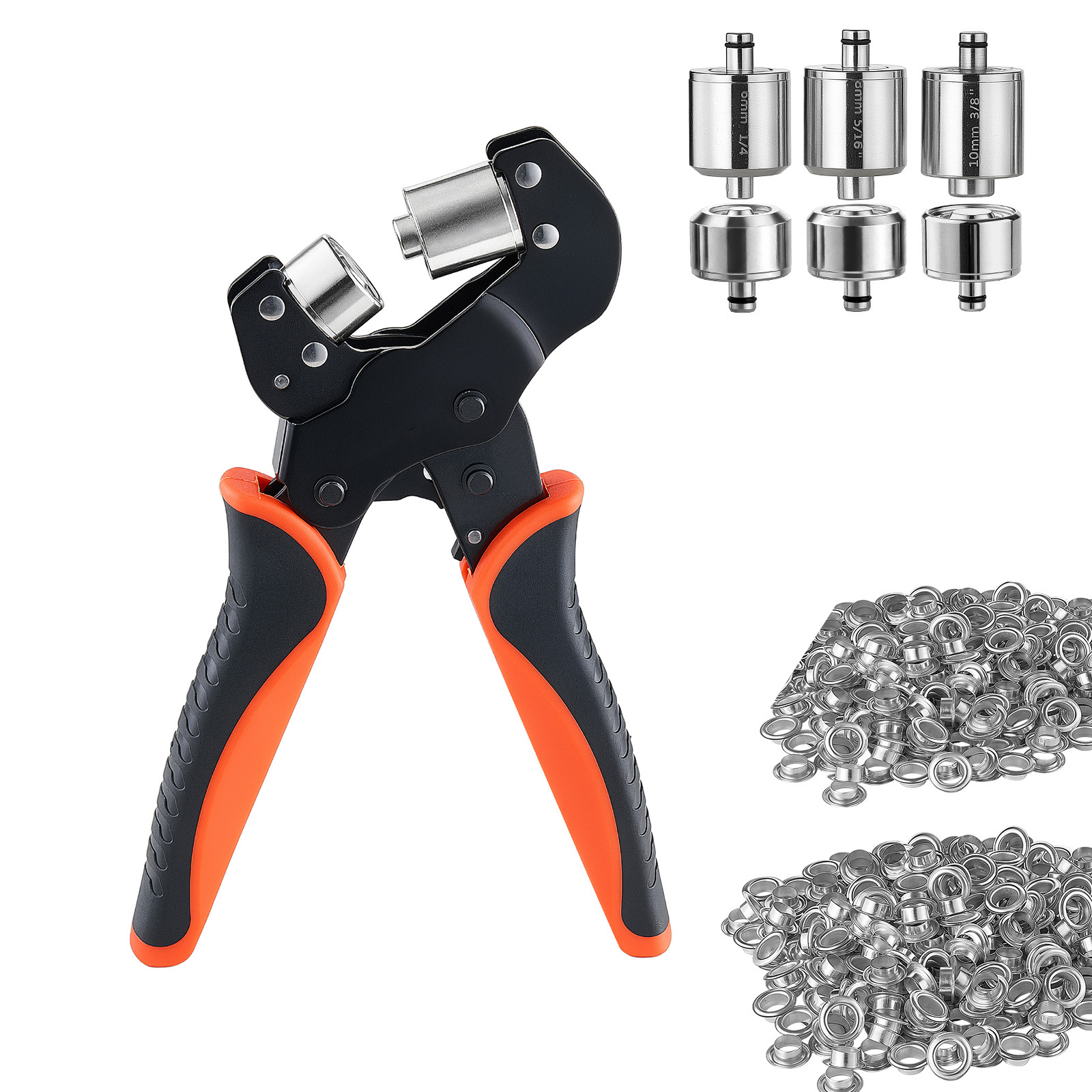 Grommet Tool Kit 1/4" 5/16" 3/8" 900 PCS Grommets Eyelet Tool Kit, With Eyelets And Washers, Manual Grommet Press Pliers, Hole Punch Tools, Blocks, For Leather, Tarps, Shoes, Crafts, Fabric