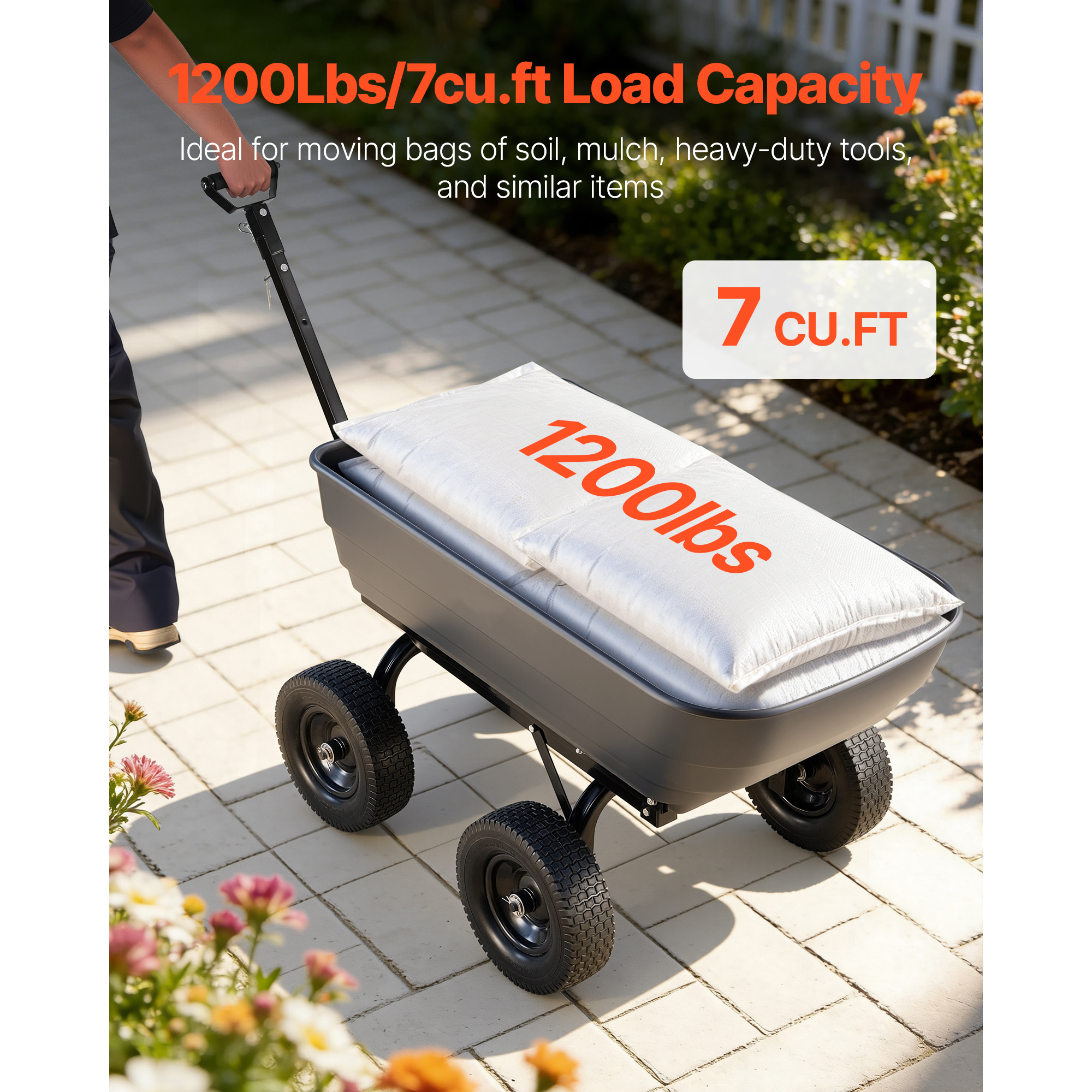 Garden Dump Cart, 1200 Lbs Poly Dump Cart, 7 Cu. Ft. Garden Carts Dumps Wagon With 2-in-1 Convertible… image 2