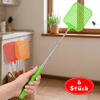 Set Of 6 Fly Swatters: 2 Red + 2 Orange + 2 Green Retractable Insect Traps For Home, Events, And Parties