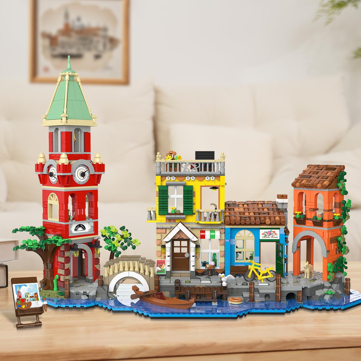 Venice Main Street Building Set For Adults, 2155 PCS City House Building Block Kit With Light Flower Shop Pizzeria, Christmas Home Decor Architecture Model Gift For Women Men Teen Girl
