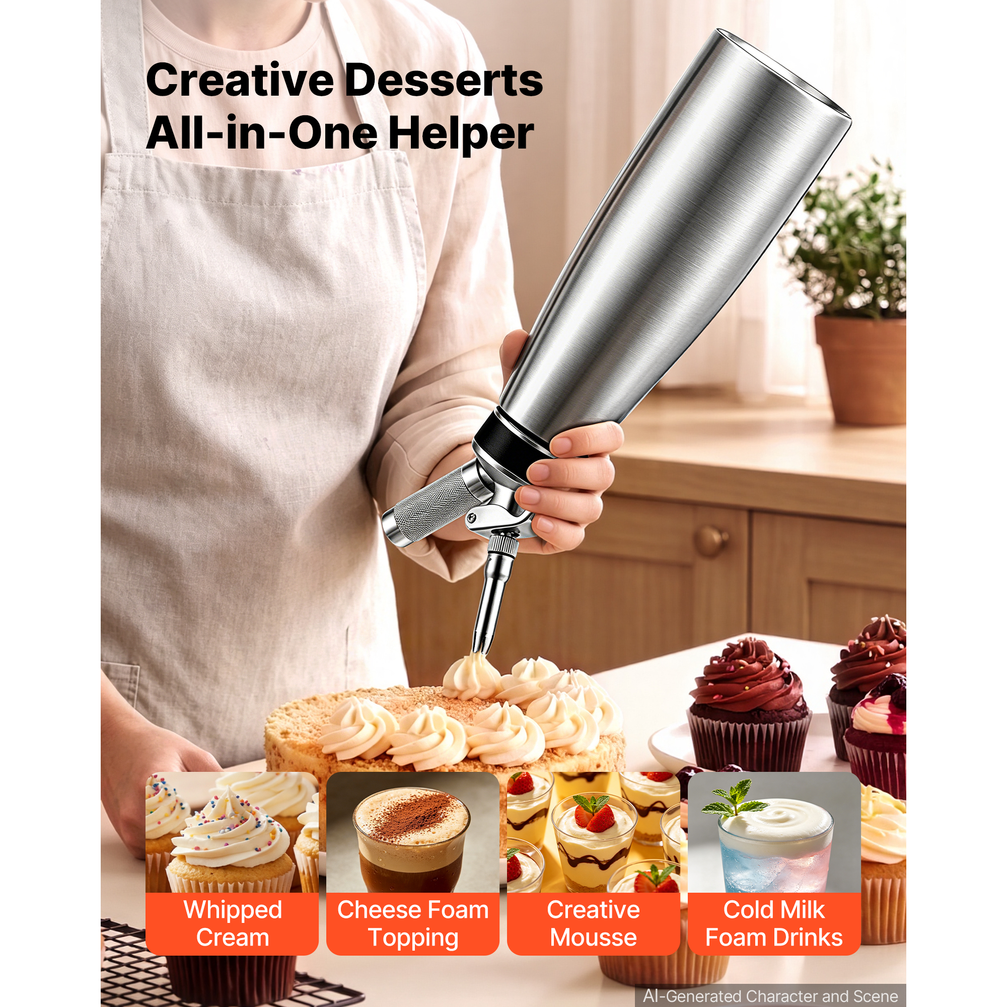 Professional 304 Stainless Steel Whipped Cream Dispenser 1000ml, Leak-Free Whipped Cream Maker, Whip… image 2