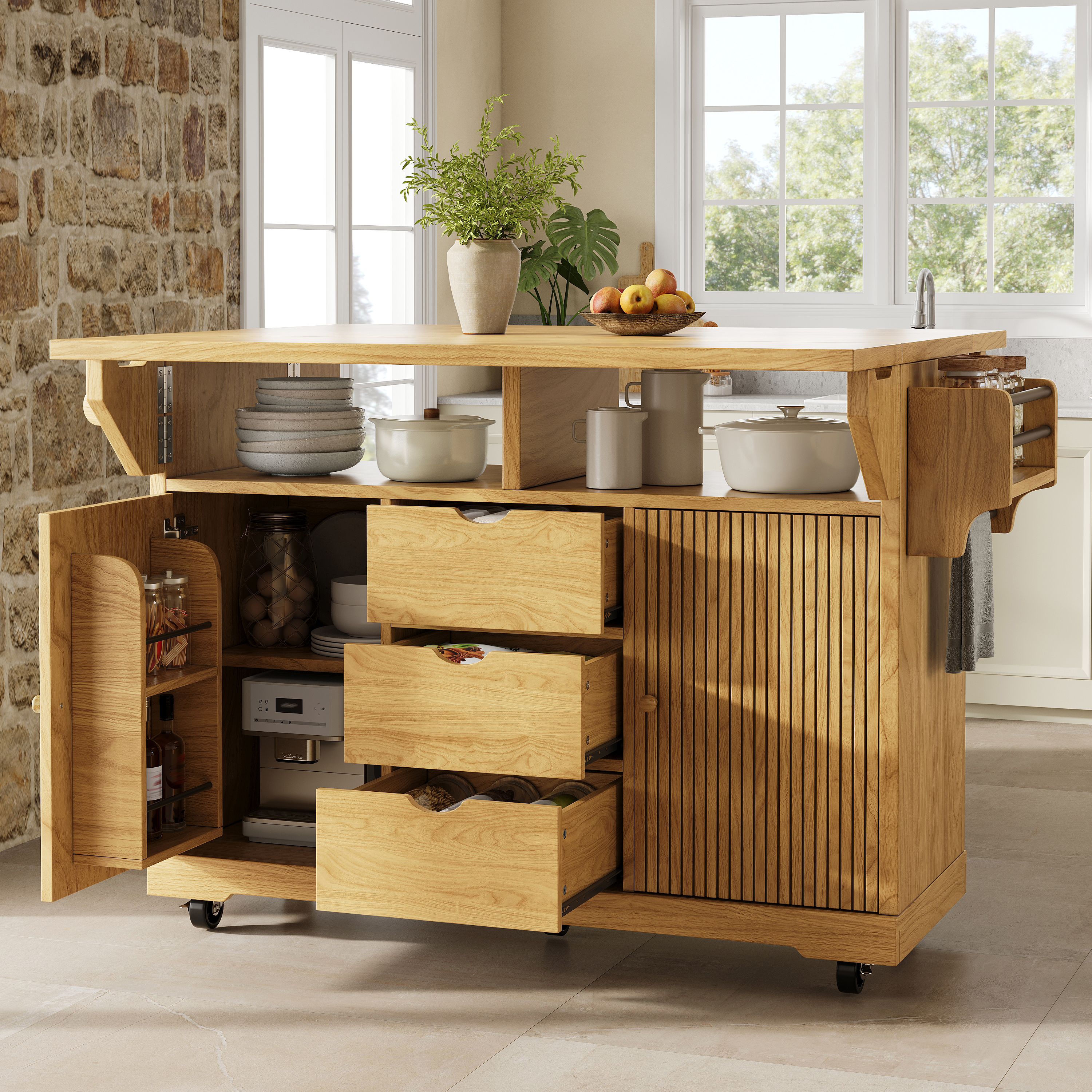 Foldable Serving Trolley, 95 Cm Kitchen With Ergonomic Height, Mobile Rolling — image 5