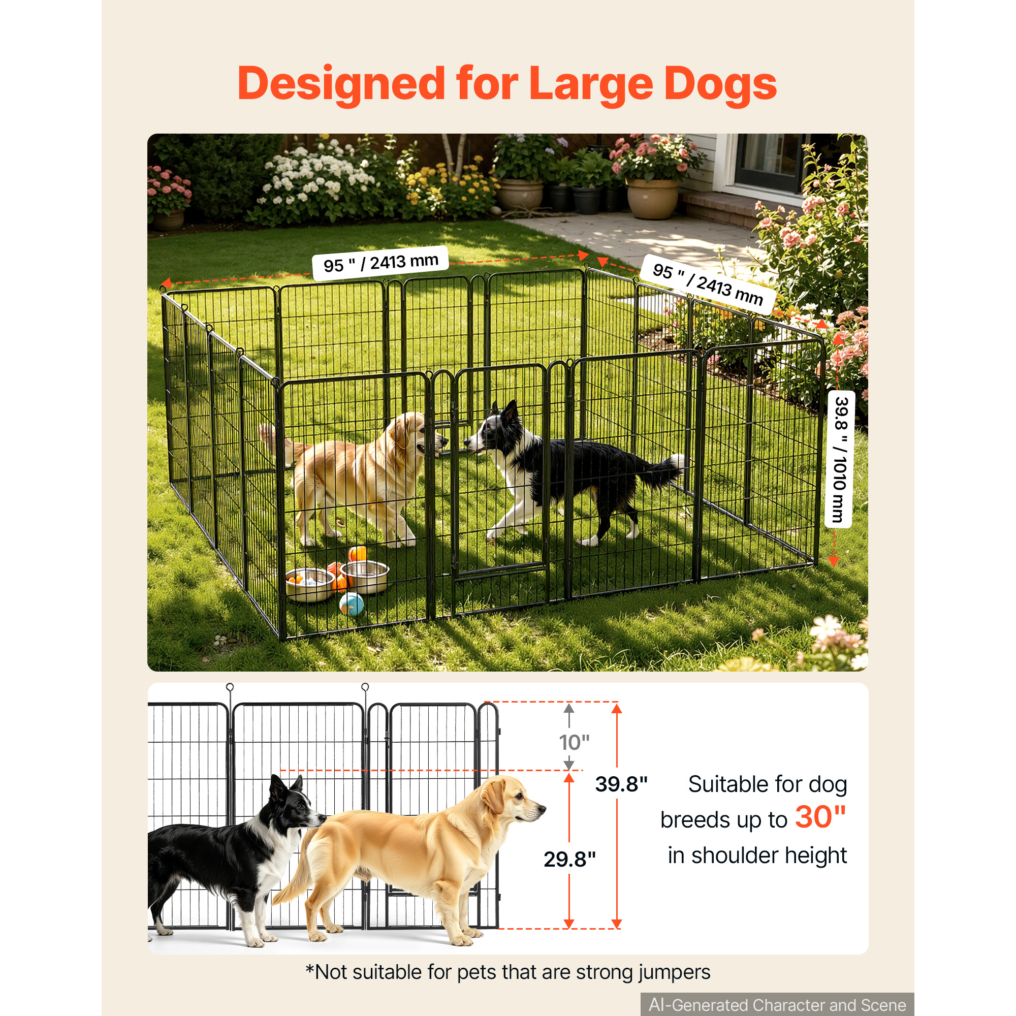 Dog Playpen 40 Inch 16 Panels Foldable Metal Exercise Pen Pet Fence, Indoor/Outdoor Heavy Duty Puppy Crate Kennel With Door For Large/Small Dogs And Cats, Portable For RV Camping, Yard, Black