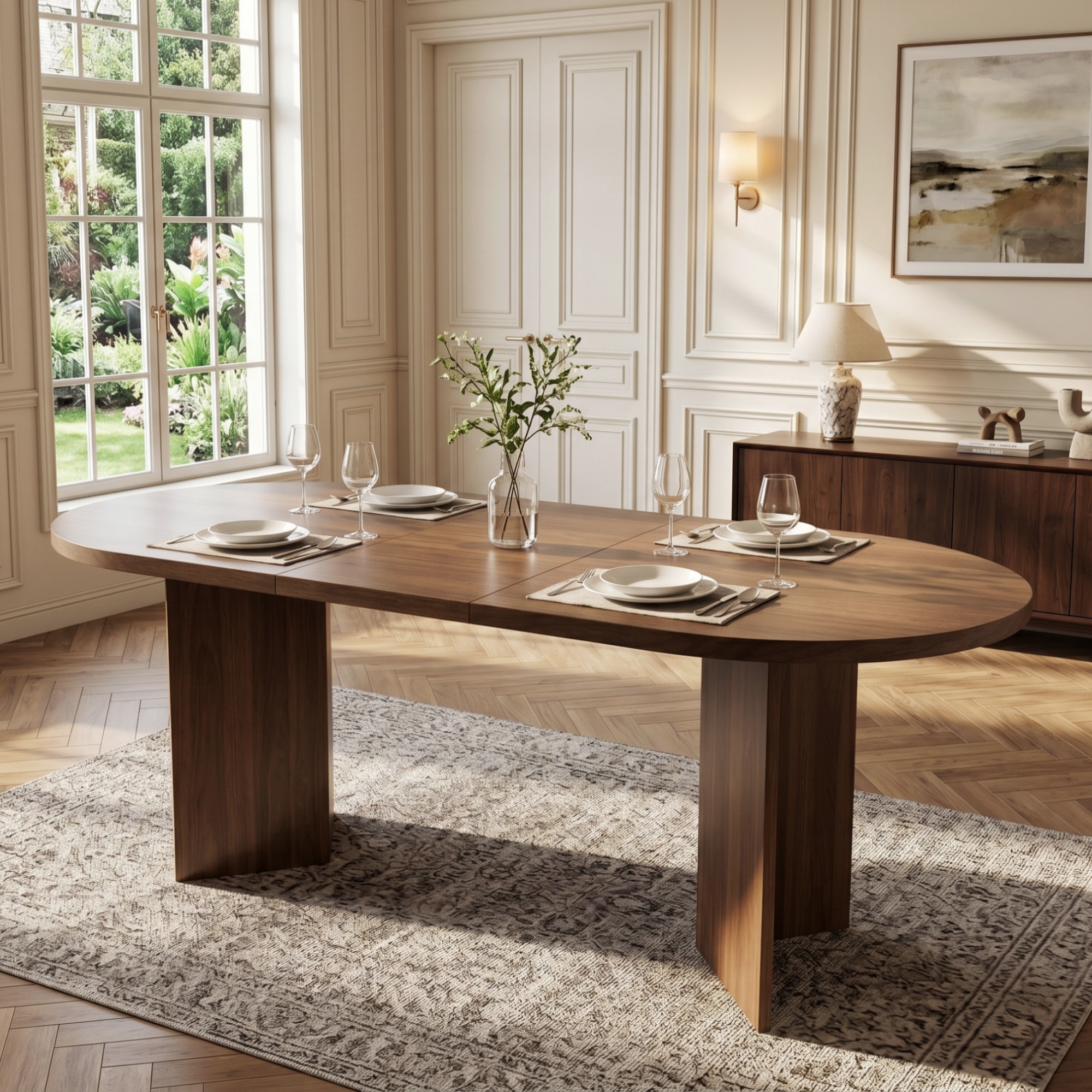 Modern Large Dining Table For 6-8, Oval Wood Finish Kitchen With Double — image 2