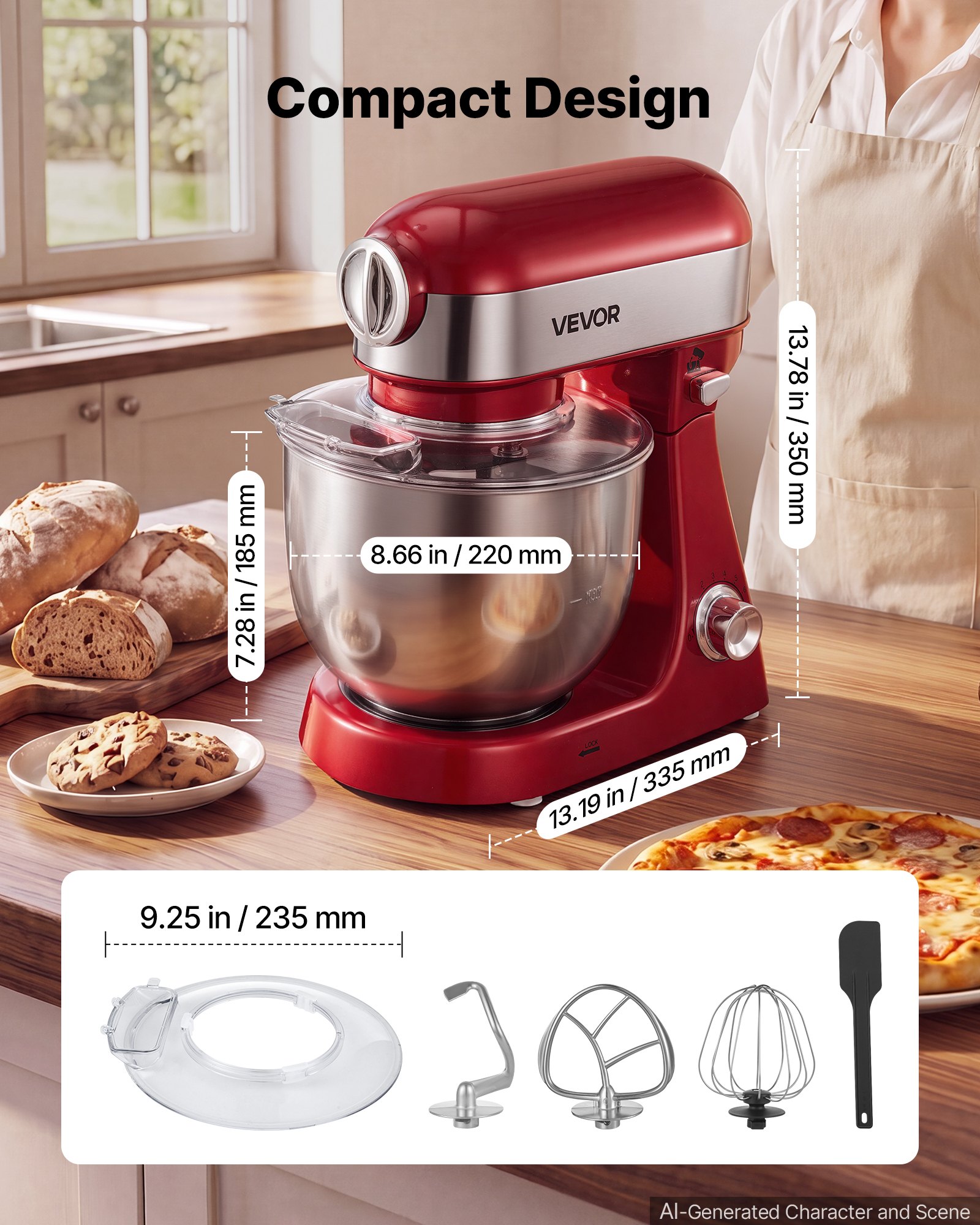 5.3 Qt Tilt Head Stand Mixer 400W Electric Dough Mixer, 10 Speeds Food Kitchen Mixer With Stainless Steel Bowl, Splash Guard, Dough Hook