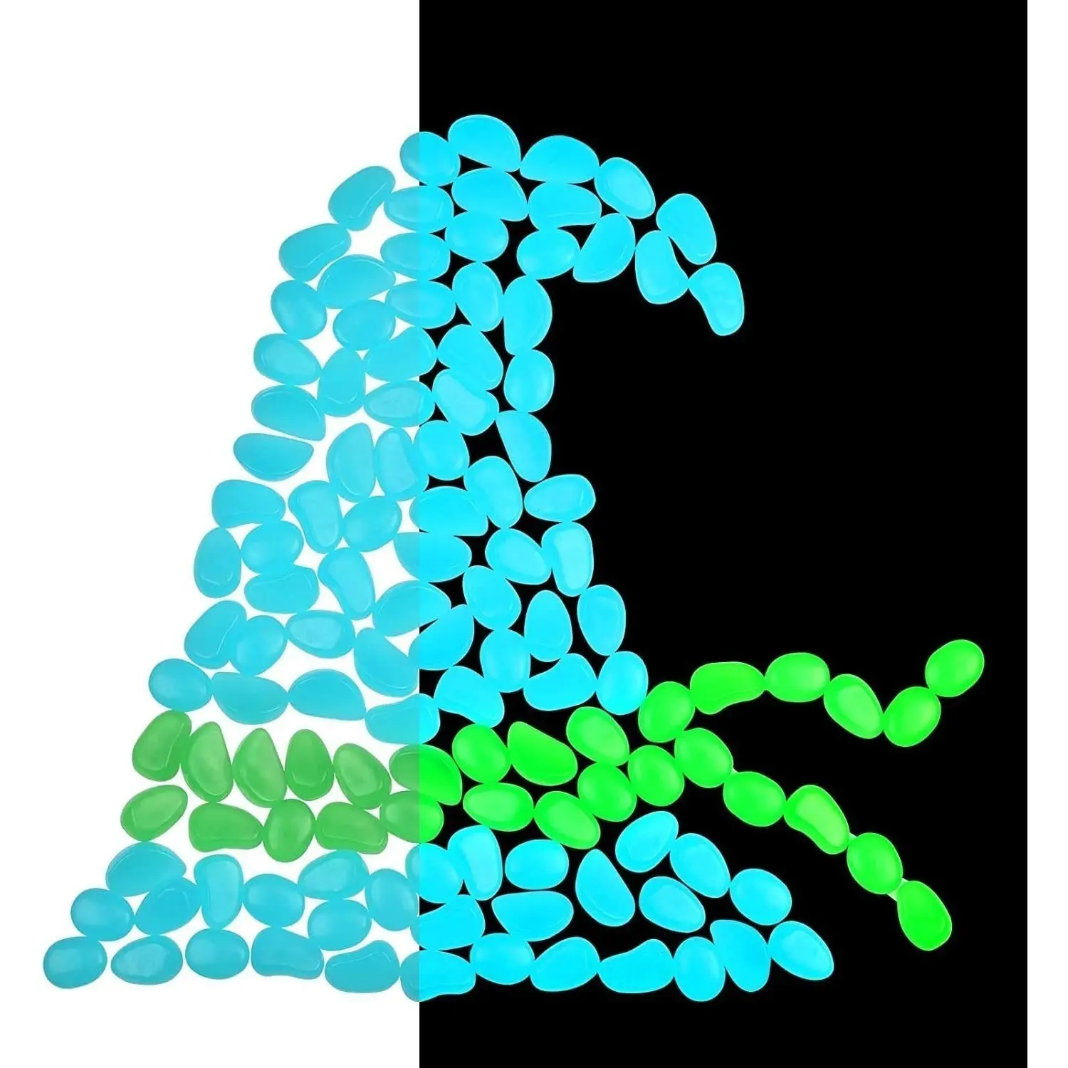 200 X Blue Glowing Pebbles – Glow-in-the-Dark