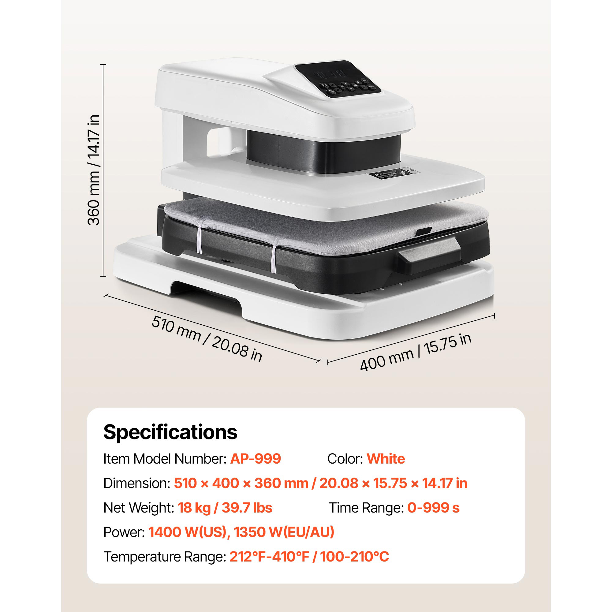 Auto Heat Press Machine 15 X 15 Inch T-Shirt Press Machine White, Auto Release And Adjustable Pressure, Digital Display, Rapid And Even