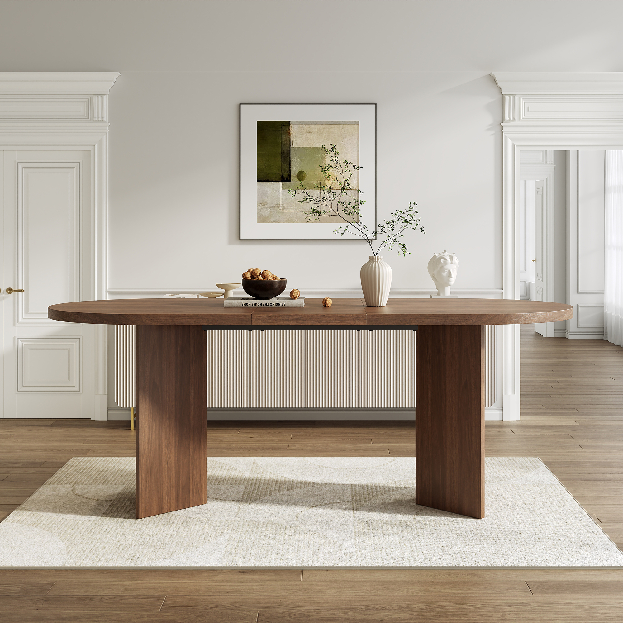 Modern Large Dining Table For 6-8, Oval Wood Finish Kitchen With Double — image 3