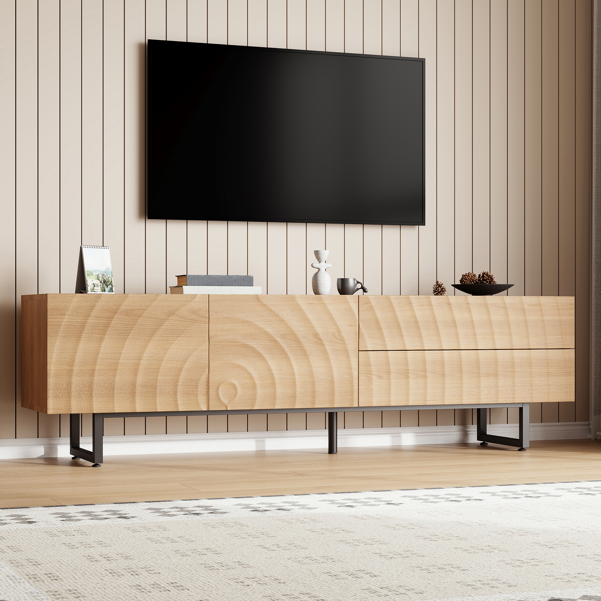 Modern TV Cabinet, TV Stand, TV Panel, Low TV Unique Design, 3D Texture. 180 — image 2
