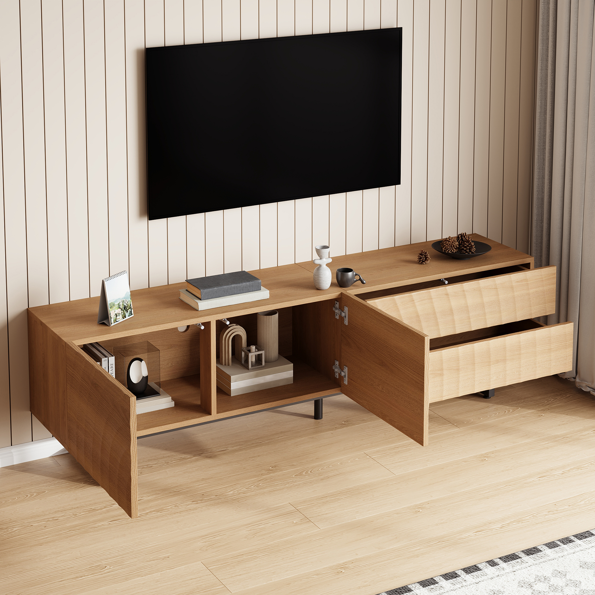Modern TV Cabinet, TV Stand, TV Panel, Low TV Unique Design, 3D Texture. 180 — image 5