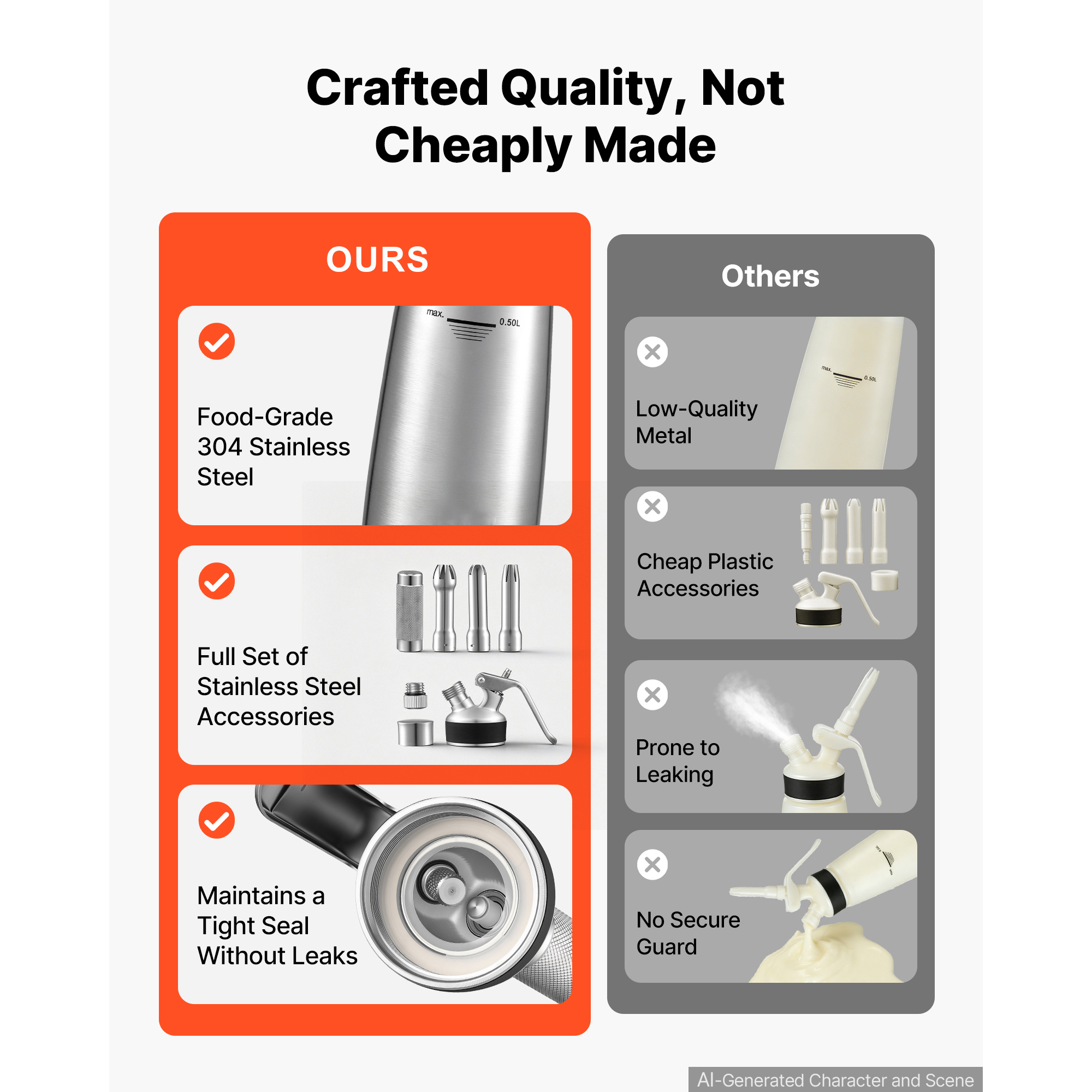Professional 304 Stainless Steel Whipped Cream Dispenser 500ml, Leak-Free Whipped Cream Maker, Whip Cream Canister… - 7