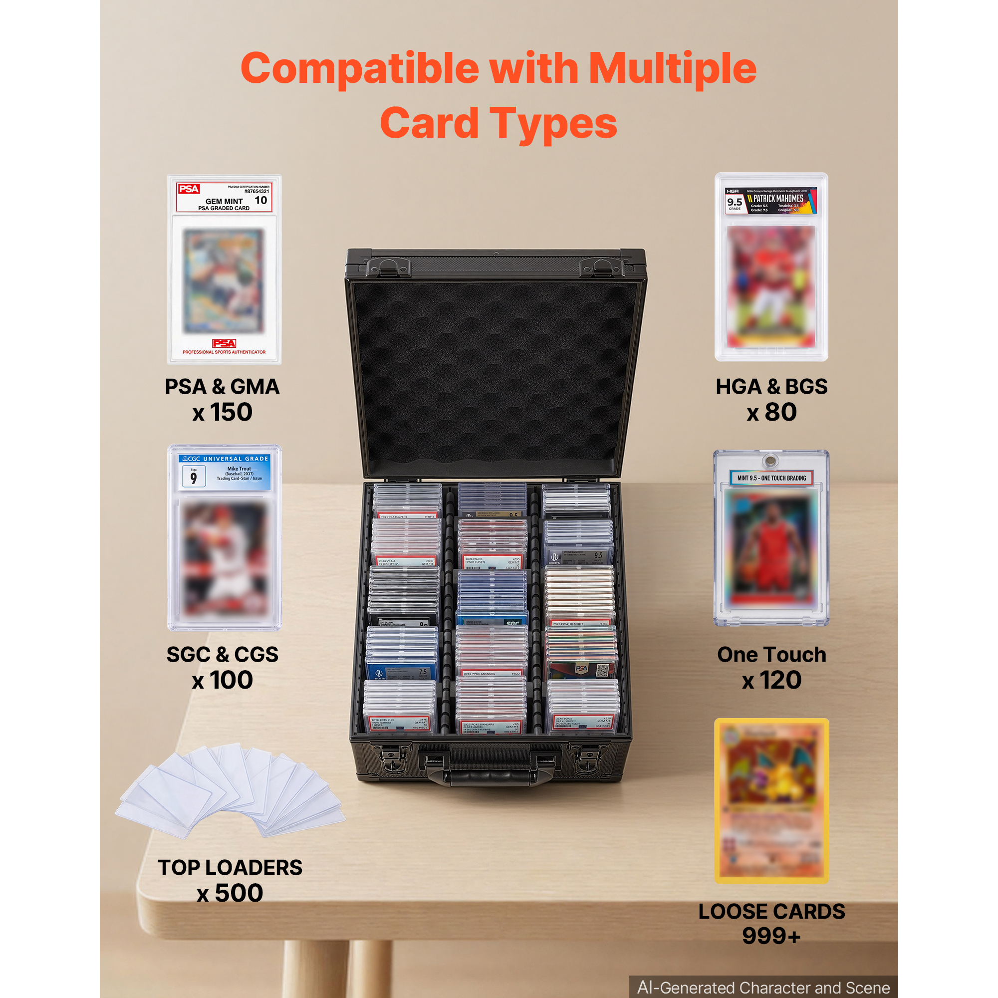 Graded Card Case 3 Row 150 PSA Slab Storage Box With Secure Lock, Baseball Sports Trading Cards Holder Collector With 12 Dividers, Key, Holds 100 SGC 80 BGS 500 Top Loaders & 999+ Loose Cards image 3