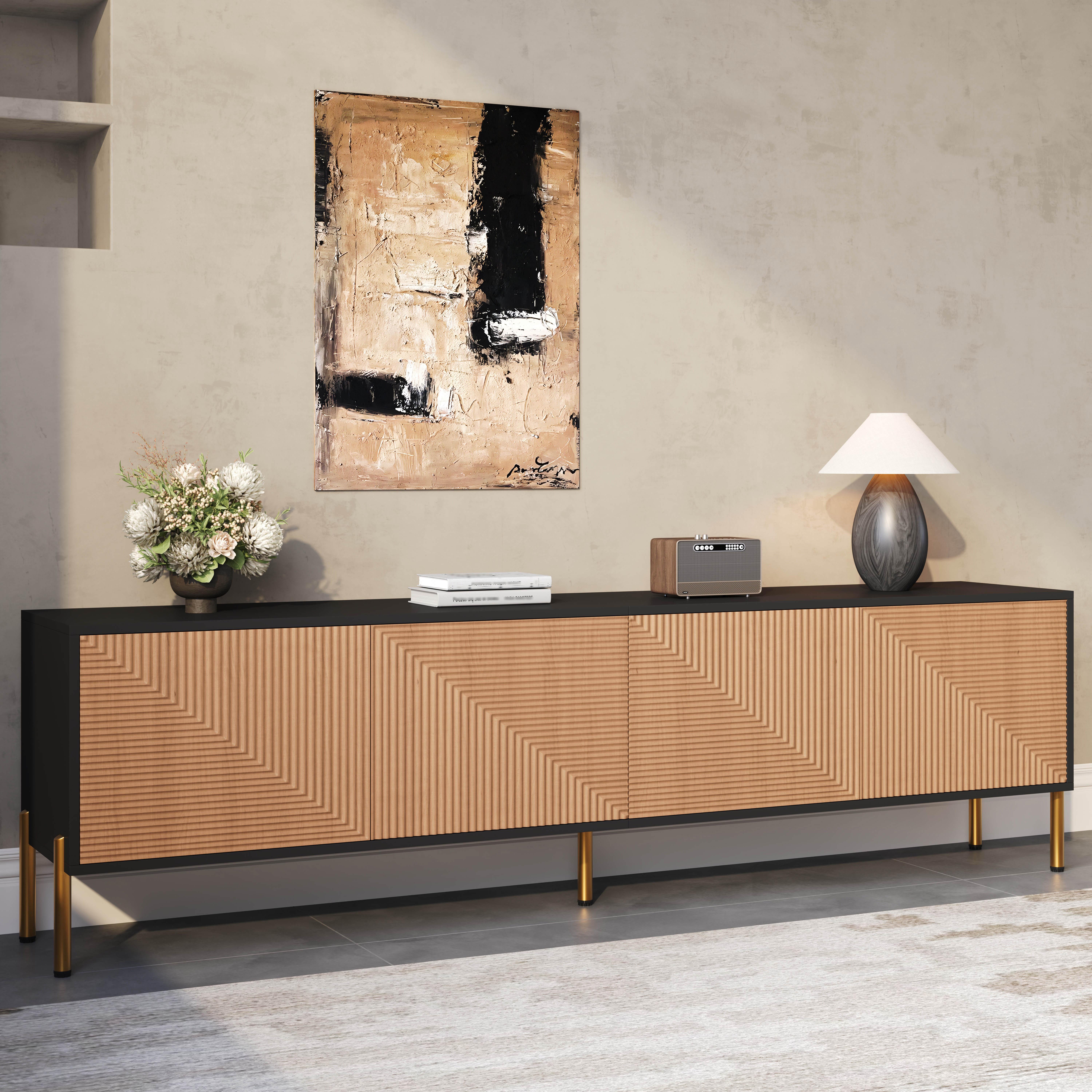 Modern TV Cabinet, TV Stand, TV Panel, Low TV Unique Color-block Design, 179 X — image 4