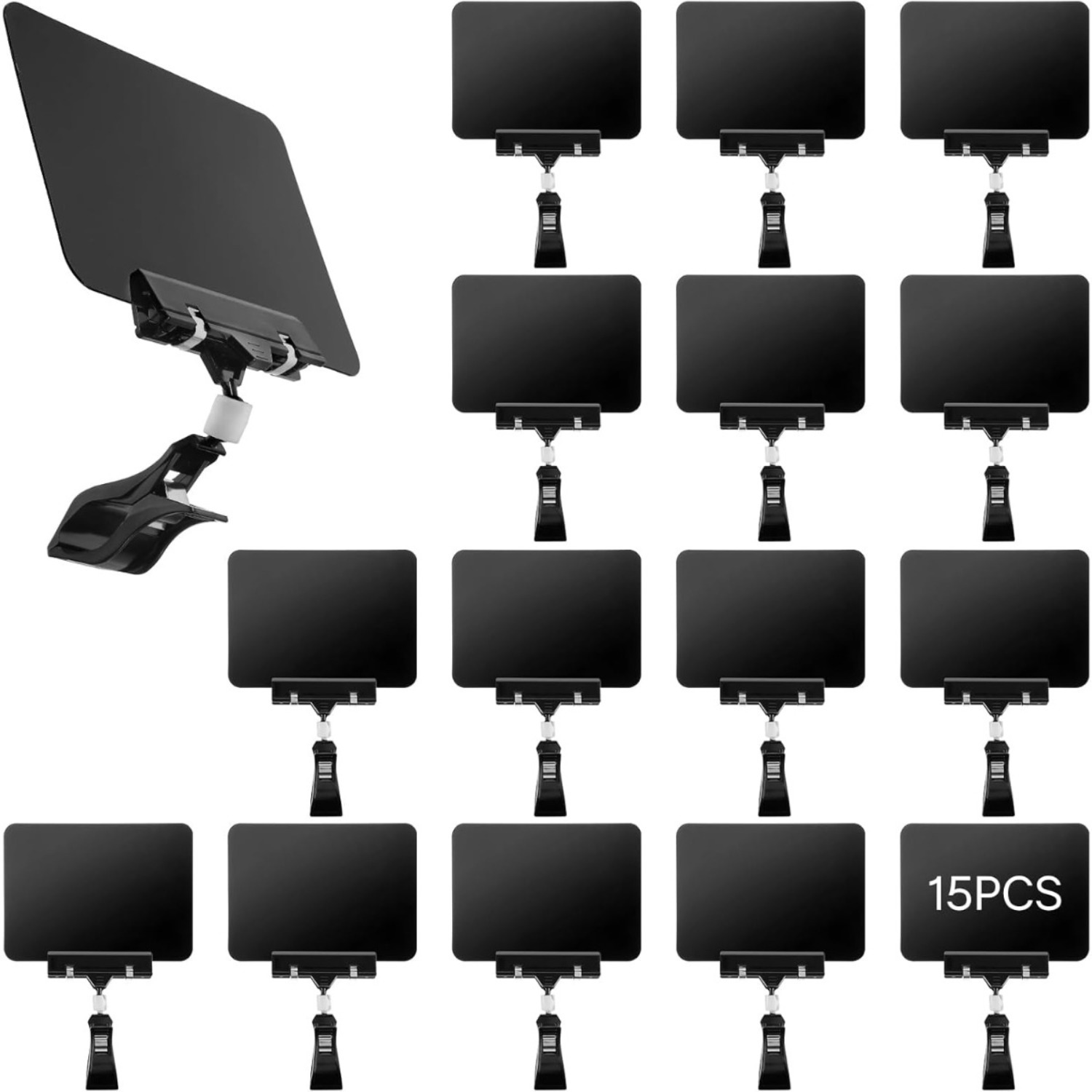 Party Decorations & Accessories—Pack Of 15 Mini Chalkboard Holders With 360° Rotating Clip—Wipeable, Reusable Price Tag For Retail, Supermarkets, Parties, And Displays, 14.5 X 10 Cm Chalkboard Label