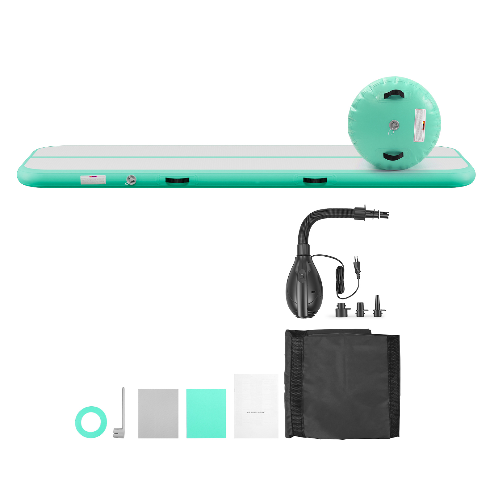 Inflatable Gymnastics Air Mat With Air Barrel 10 Ft Training Mats, 4 Inches Thick Sturdy Tumble Track With Electric Pump, Tumbling Mat For Home Use/Gym/Outdoor/Yoga/Cheerleading, Mint Green
