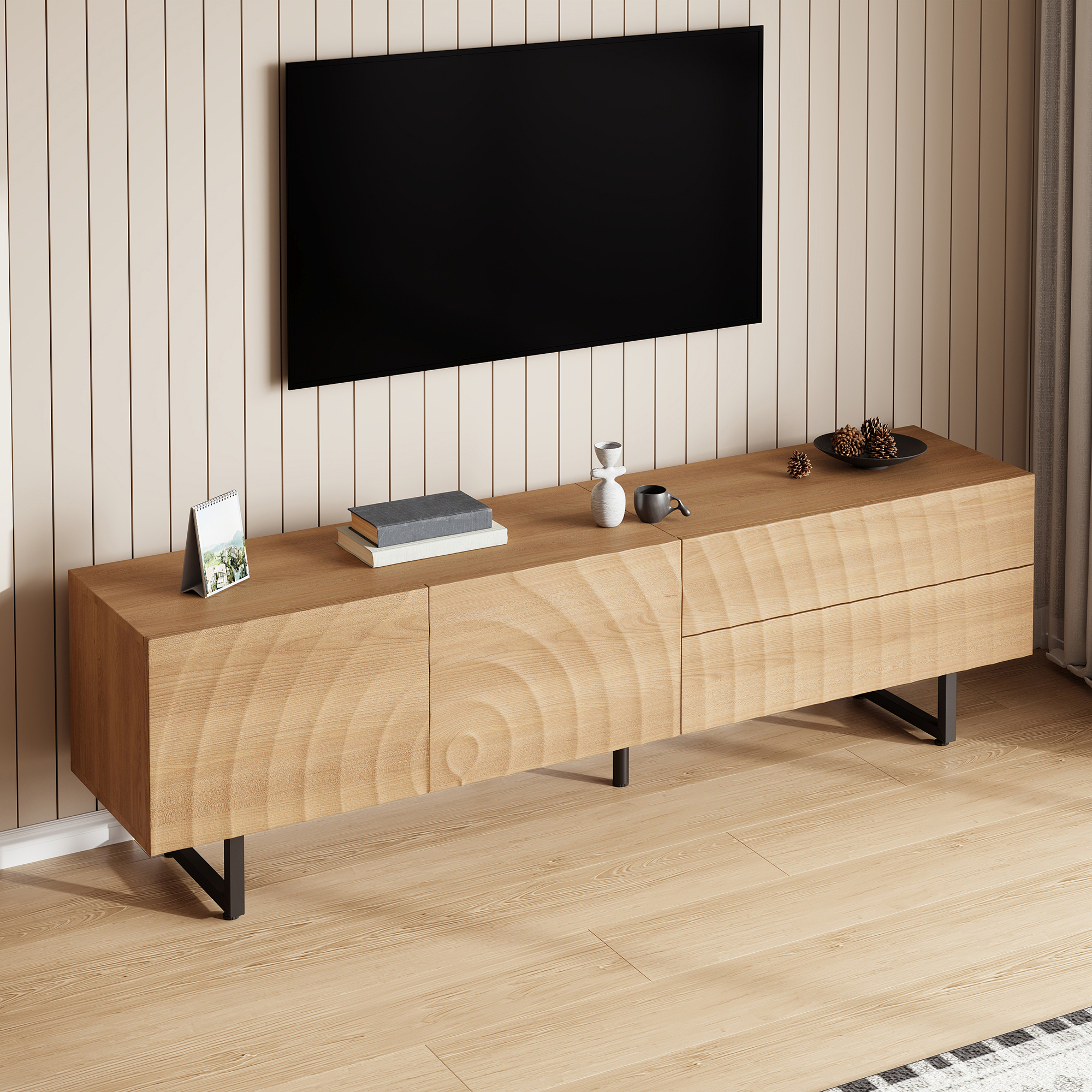 Modern TV Cabinet, TV Stand, TV Panel, Low TV Unique Design, 3D Texture. 180 — image 3