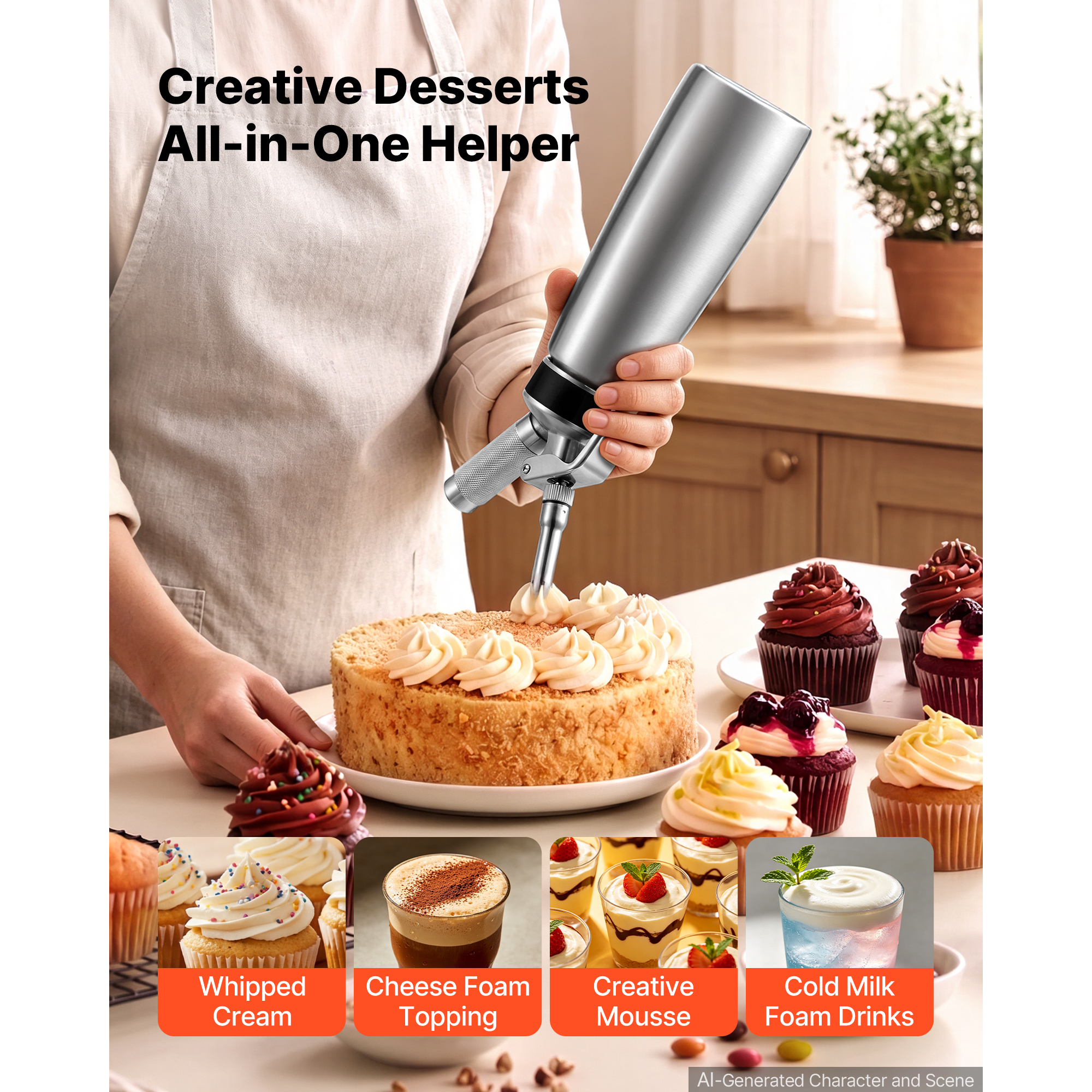 Professional 304 Stainless Steel Whipped Cream Dispenser 500ml, Leak-Free Whipped Cream Maker, Whip Cream Canister… - 4