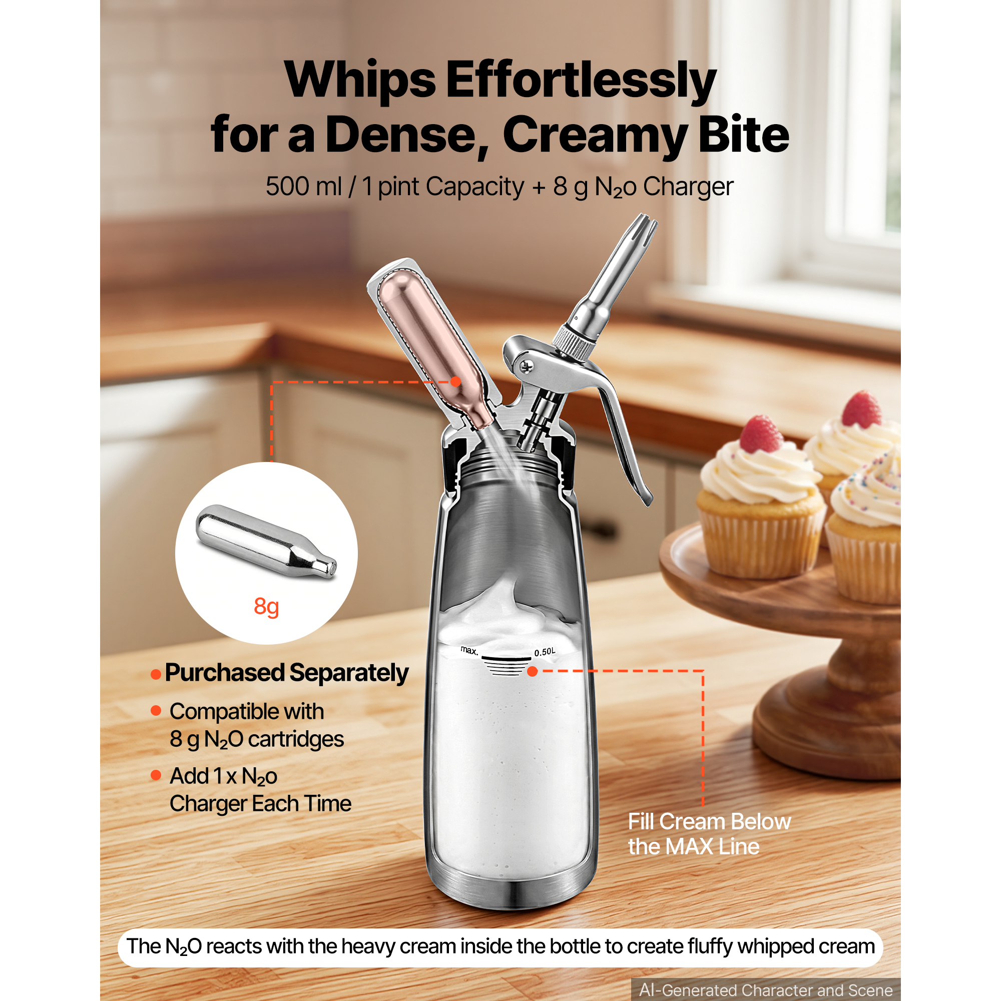 Professional 304 Stainless Steel Whipped Cream Dispenser 500ml, Leak-Free Whipped Cream Maker, Whip Cream Canister… - 6