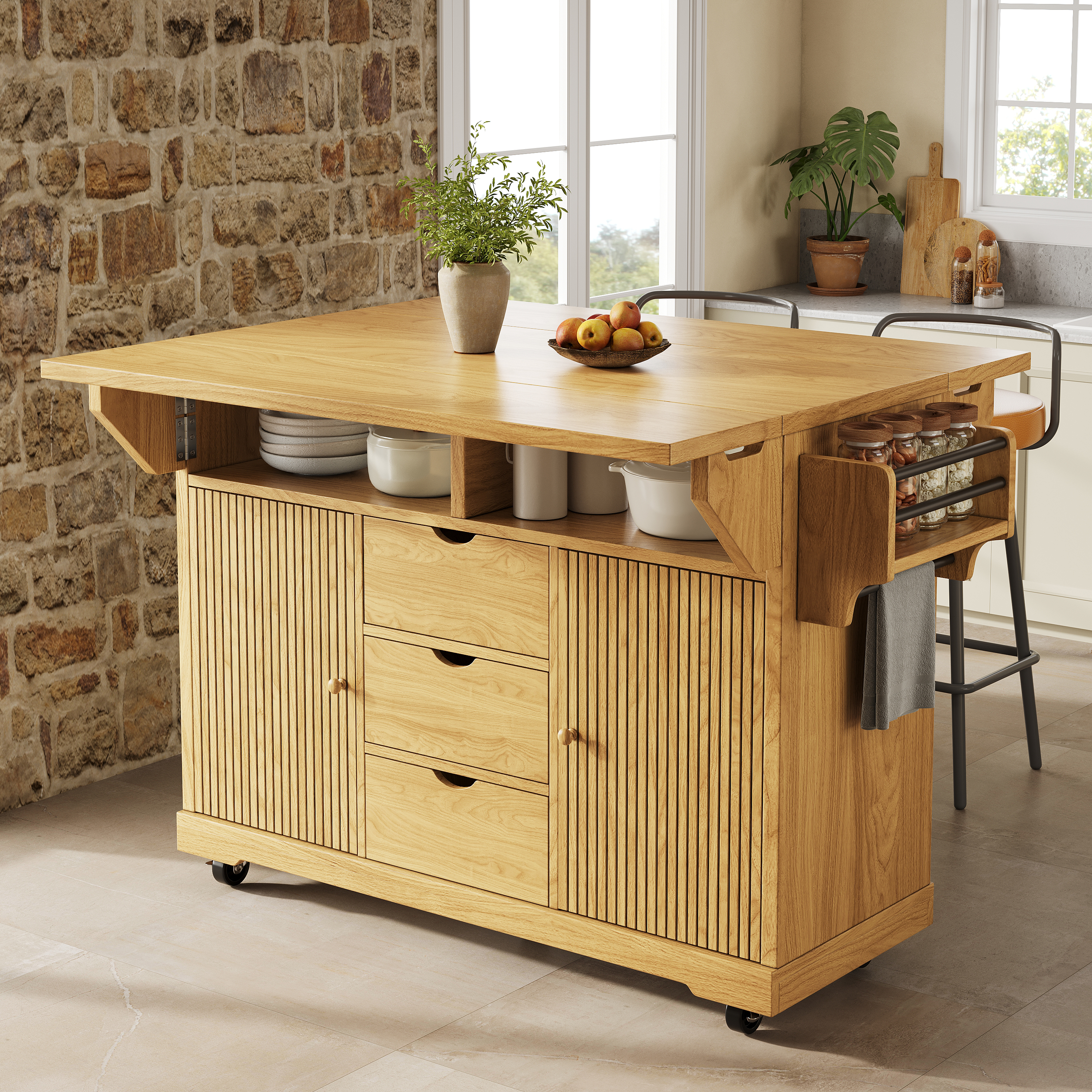 Foldable Serving Trolley, 95 Cm Kitchen With Ergonomic Height, Mobile Rolling — image 2