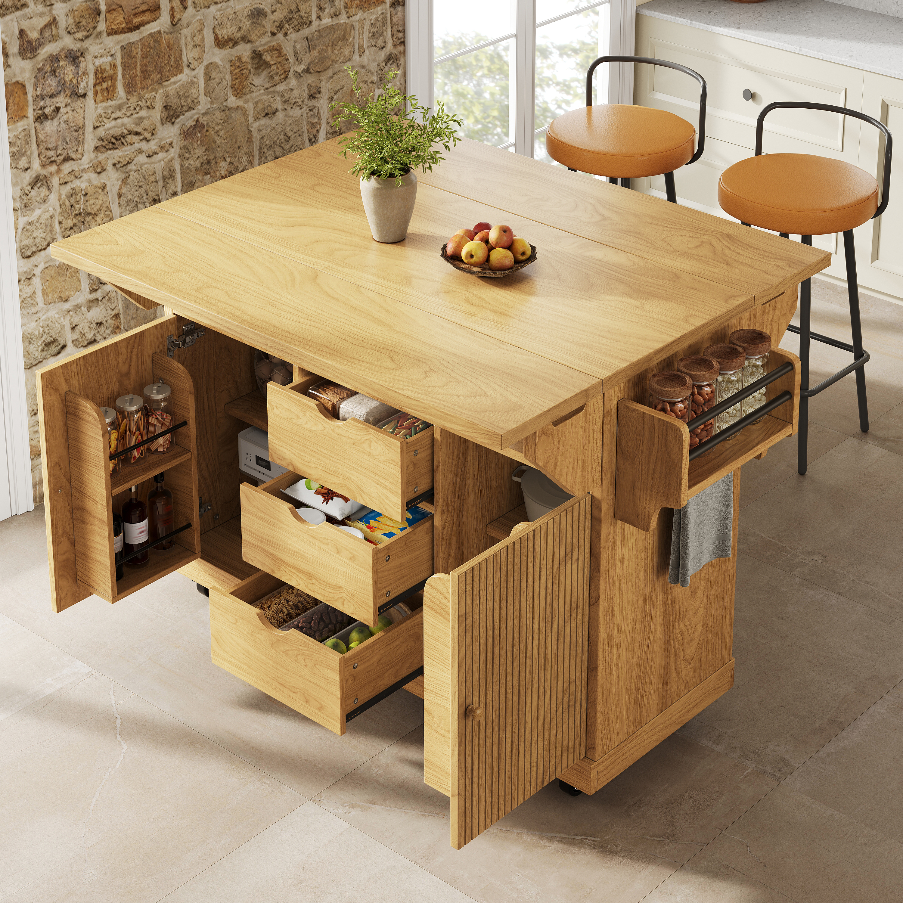 Foldable Serving Trolley, 95 Cm Kitchen With Ergonomic Height, Mobile Rolling — image 3