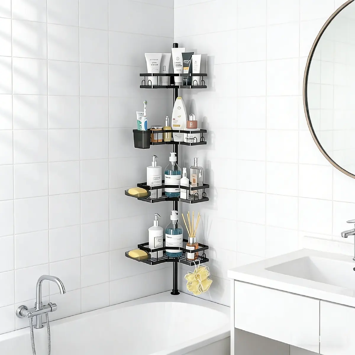 Telescopic Shower Shelf (No Drilling Required), 4-Layer