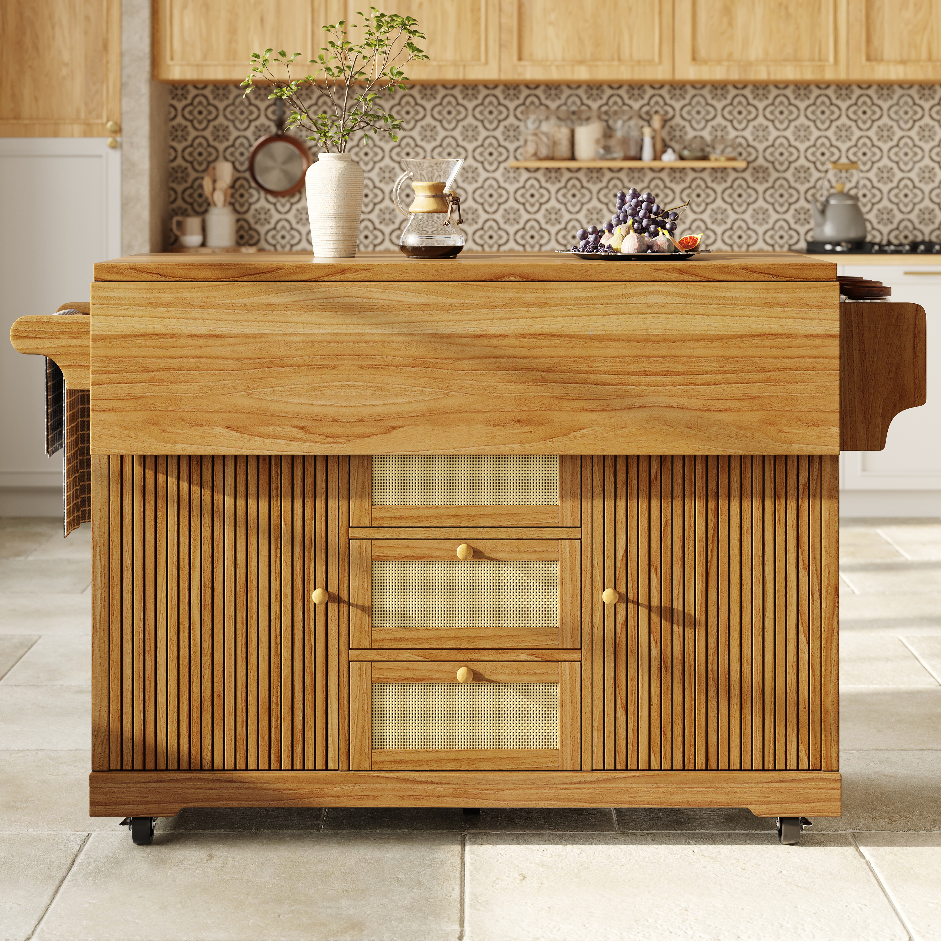 Foldable Serving Trolley, 95 Cm Kitchen With Ergonomic Height, PE Rattan — image 2