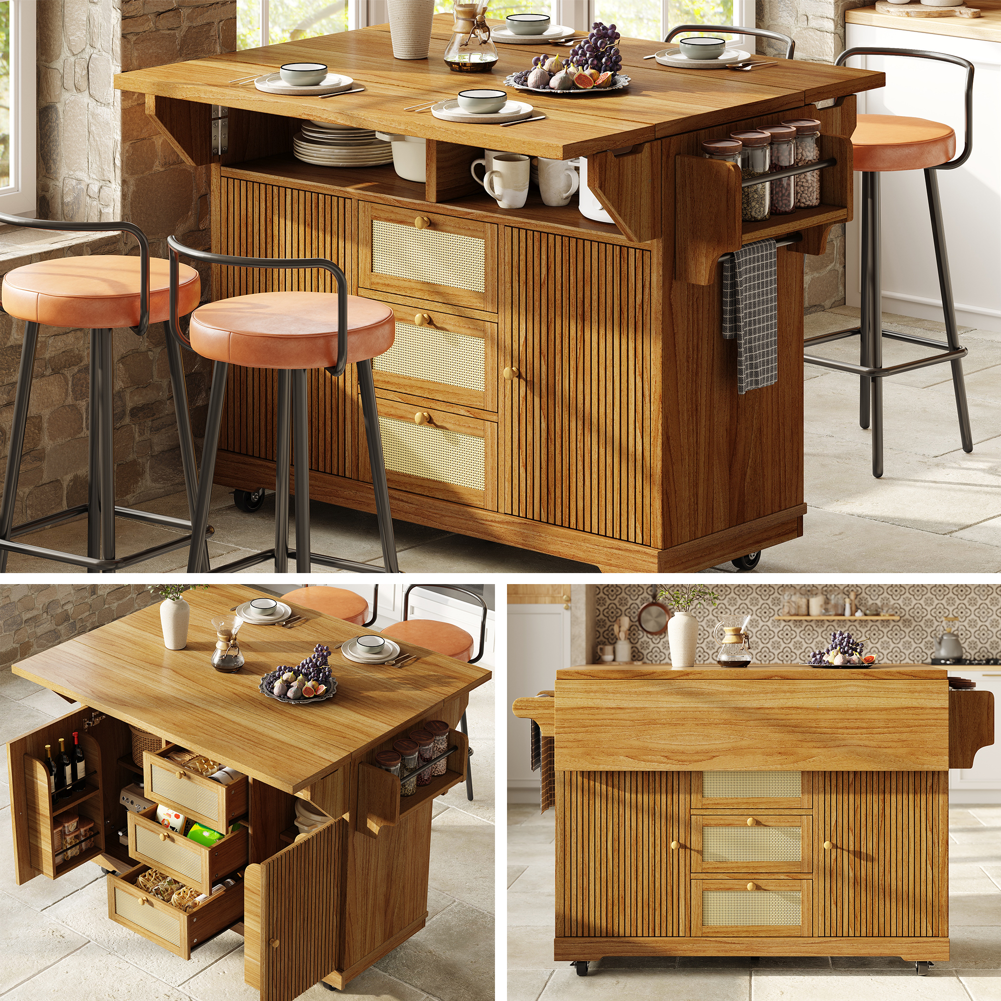 Foldable Serving Trolley, 95 Cm Kitchen With Ergonomic Height, PE Rattan — image 5