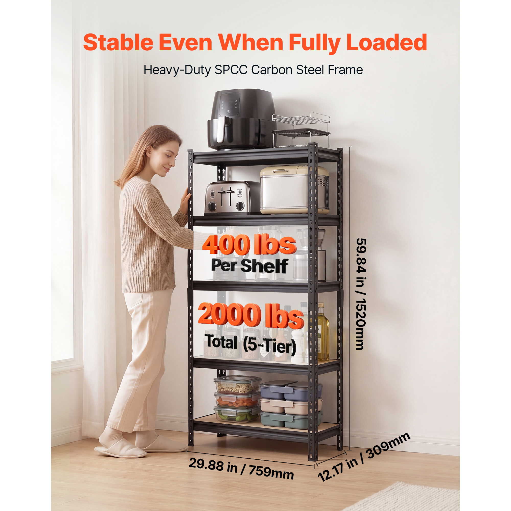 Storage Shelves, 5-Tier Adjustable, 2000 Lbs Capacity, Heavy Duty Garage Storage Shelving Unit, Metal… image 2