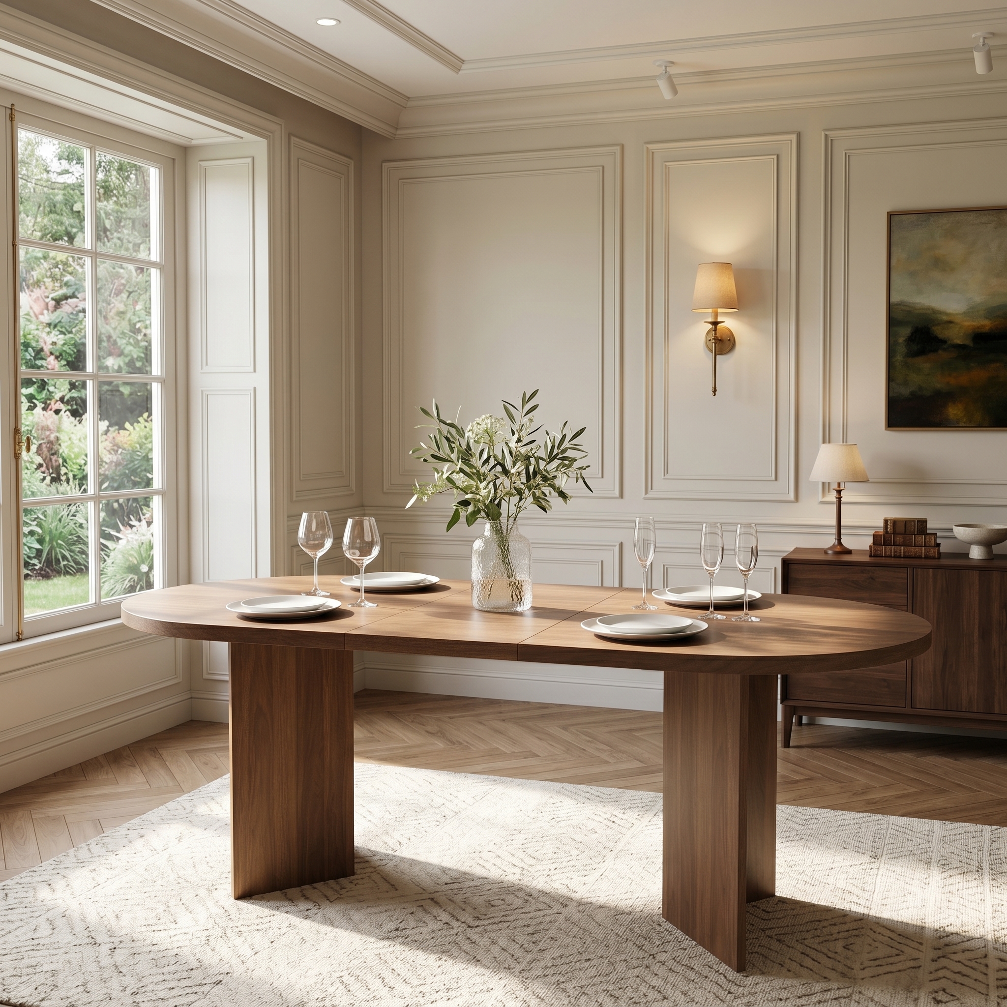 Modern Large Dining Table For 6-8, Oval Wood Finish Kitchen With Double — image 5