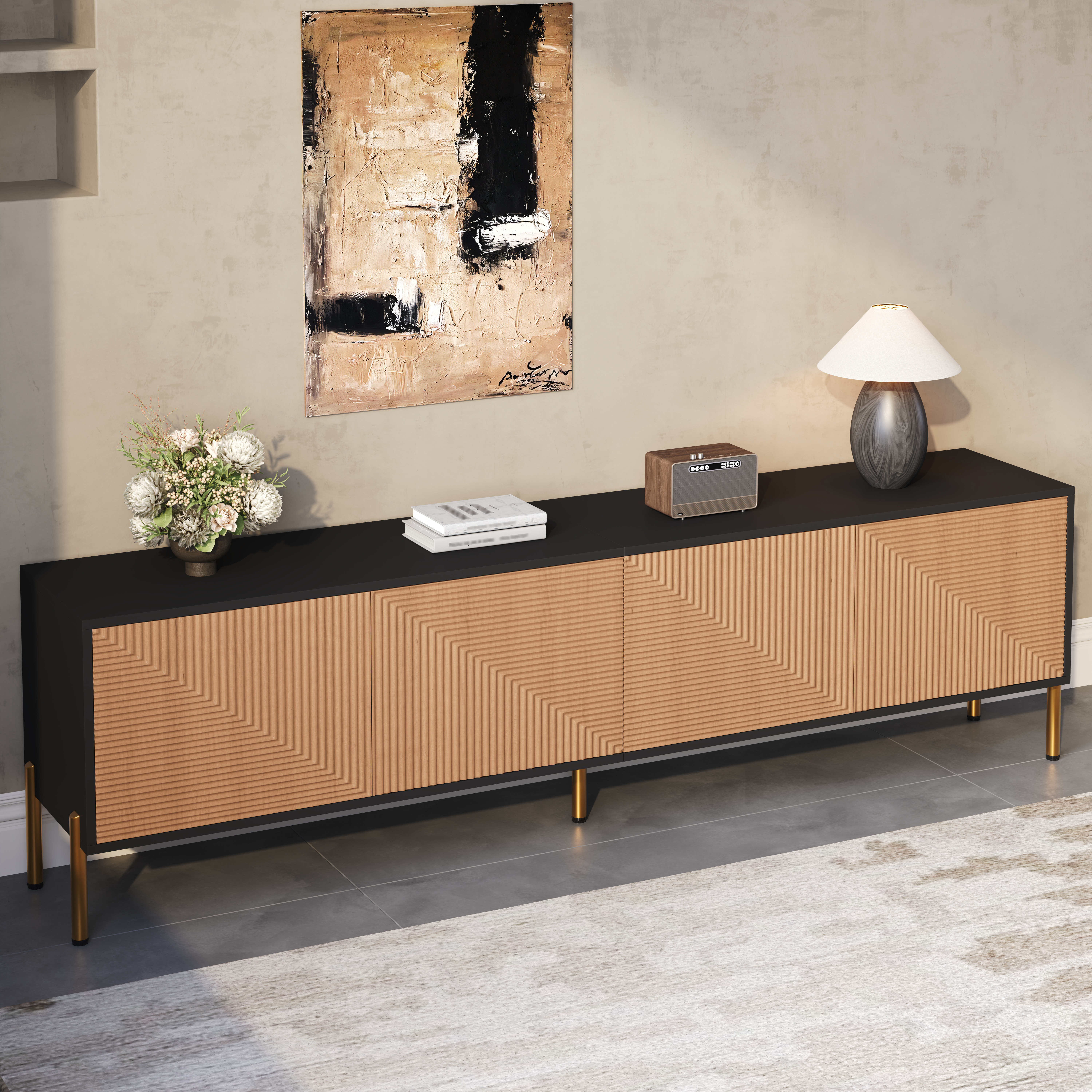 Modern TV Cabinet, TV Stand, TV Panel, Low TV Unique Color-block Design, 179 X — image 3