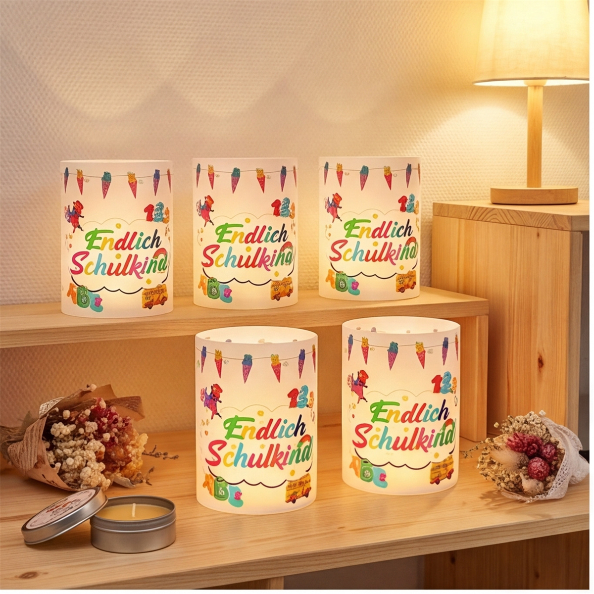 Set Of 12 Lampshade-style Table Decorations In Various Colors For A First-day-of-school Party