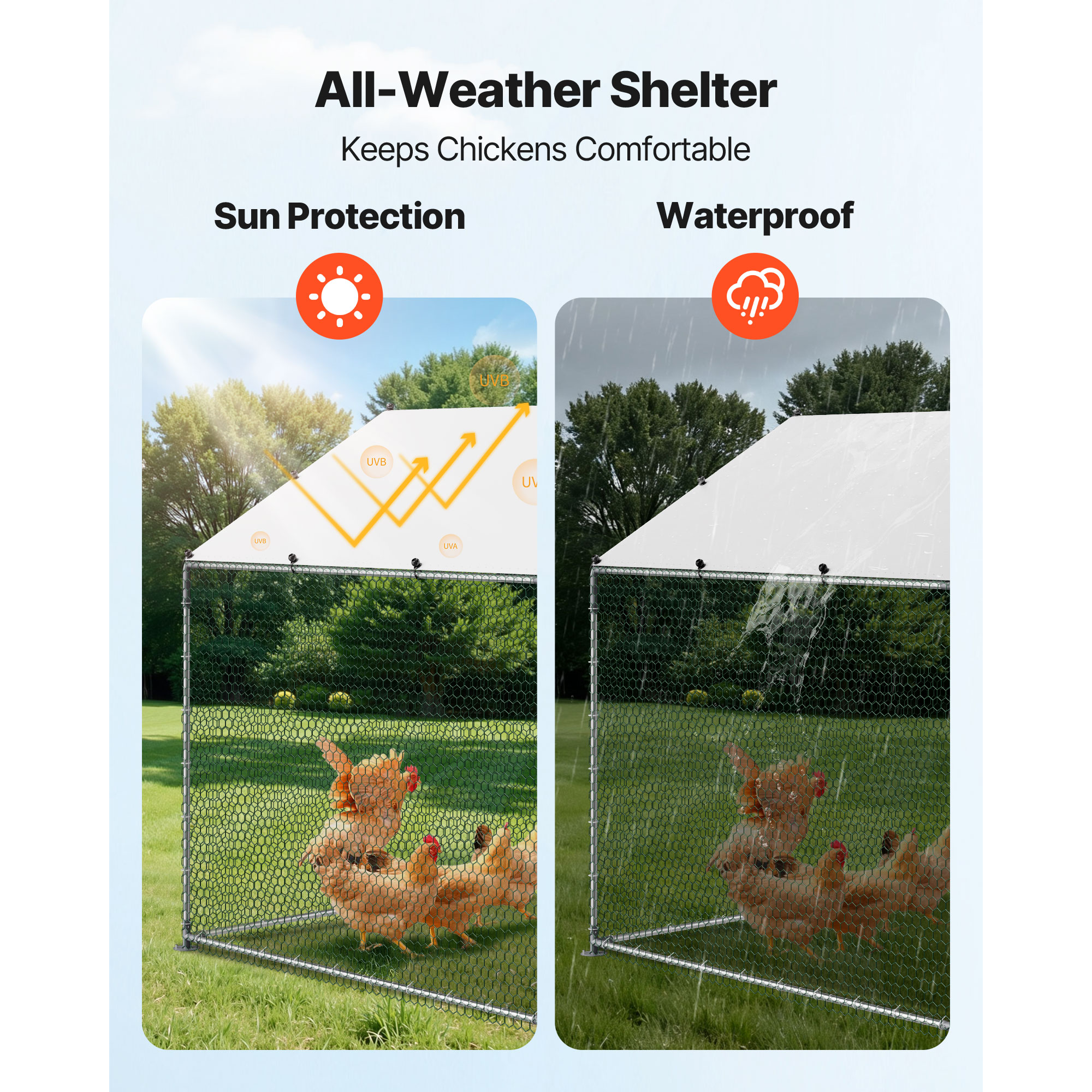 Large Metal Chicken Coop 6.6x6.6x6.6 Ft Walk-in Chicken Run House, Spire Roof Hen House Enclosure With Cover And Security Lock, Outdoor Duck Rabbit Cage Poultry Pen For Backyard, Farm, Yard