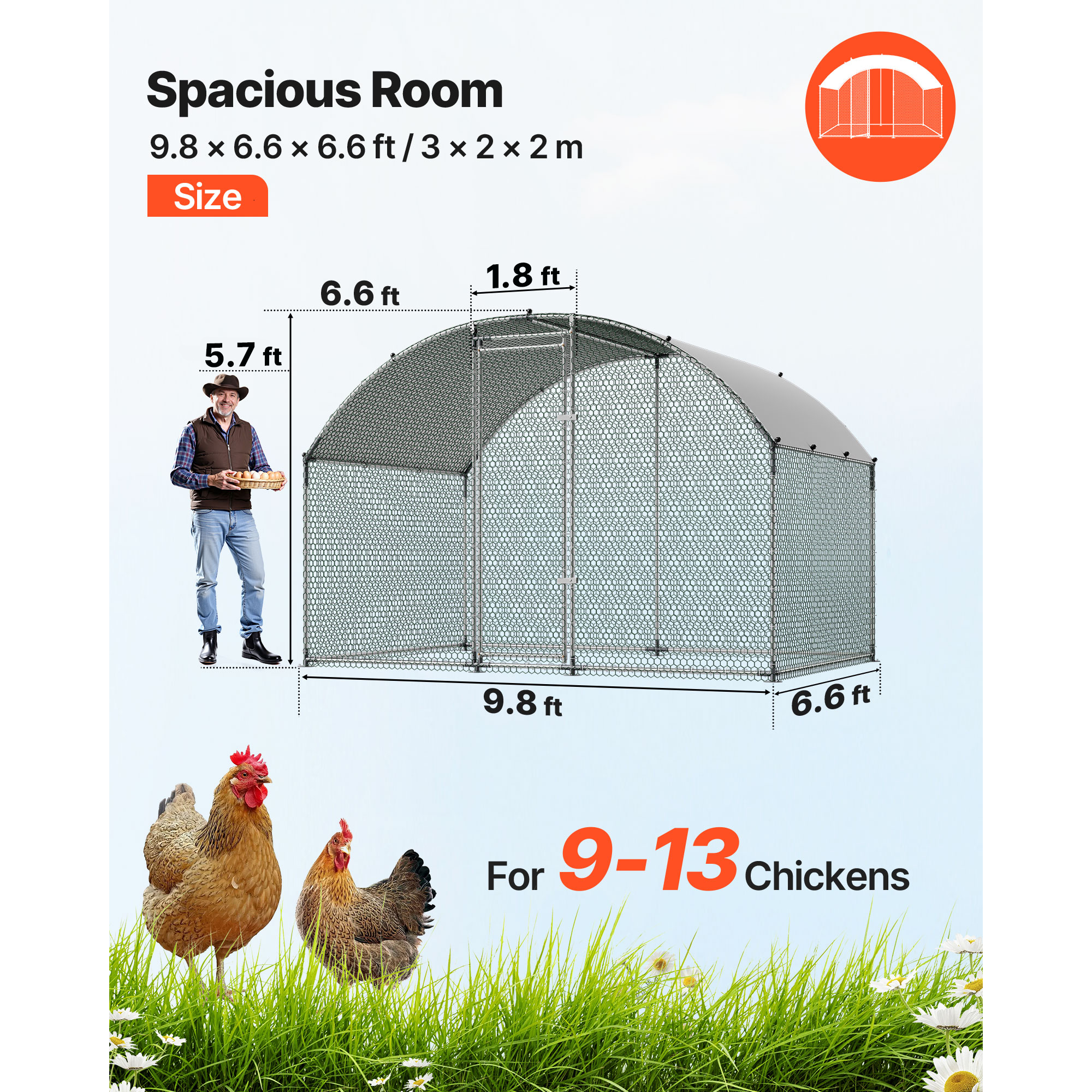 Large Metal Chicken Coop 9.8x6.6x6.6 Ft Walk-in Chicken Run House, Doom Roof Hen House Enclosure With Cover And Security Lock, Outdoor Duck Rabbit Cage Poultry Pen For Backyard, Farm, Yard Use — image 1