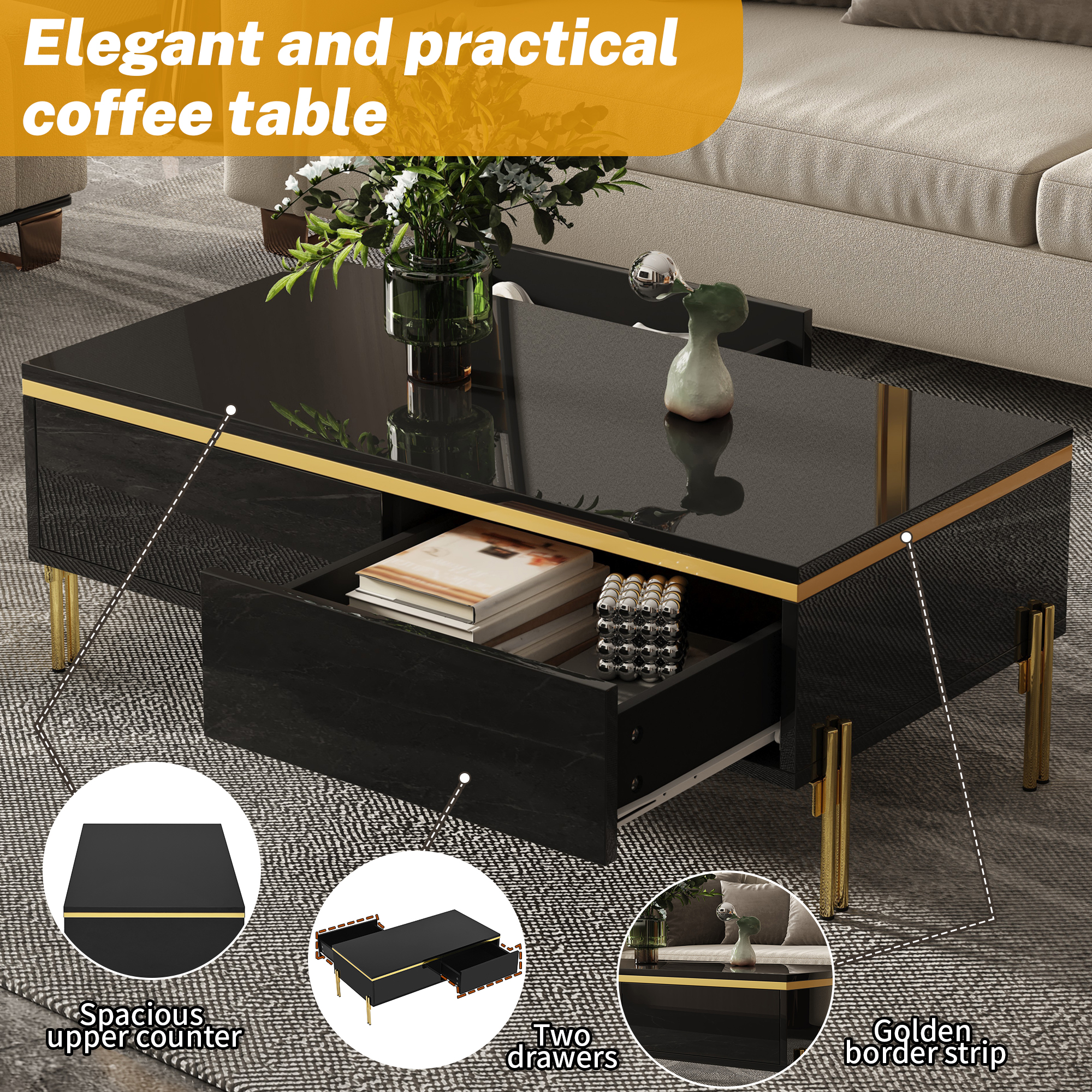 Modern High-gloss Coffee Table, Stylish Side Living Room Furniture, 10 0 X 50 X — image 3