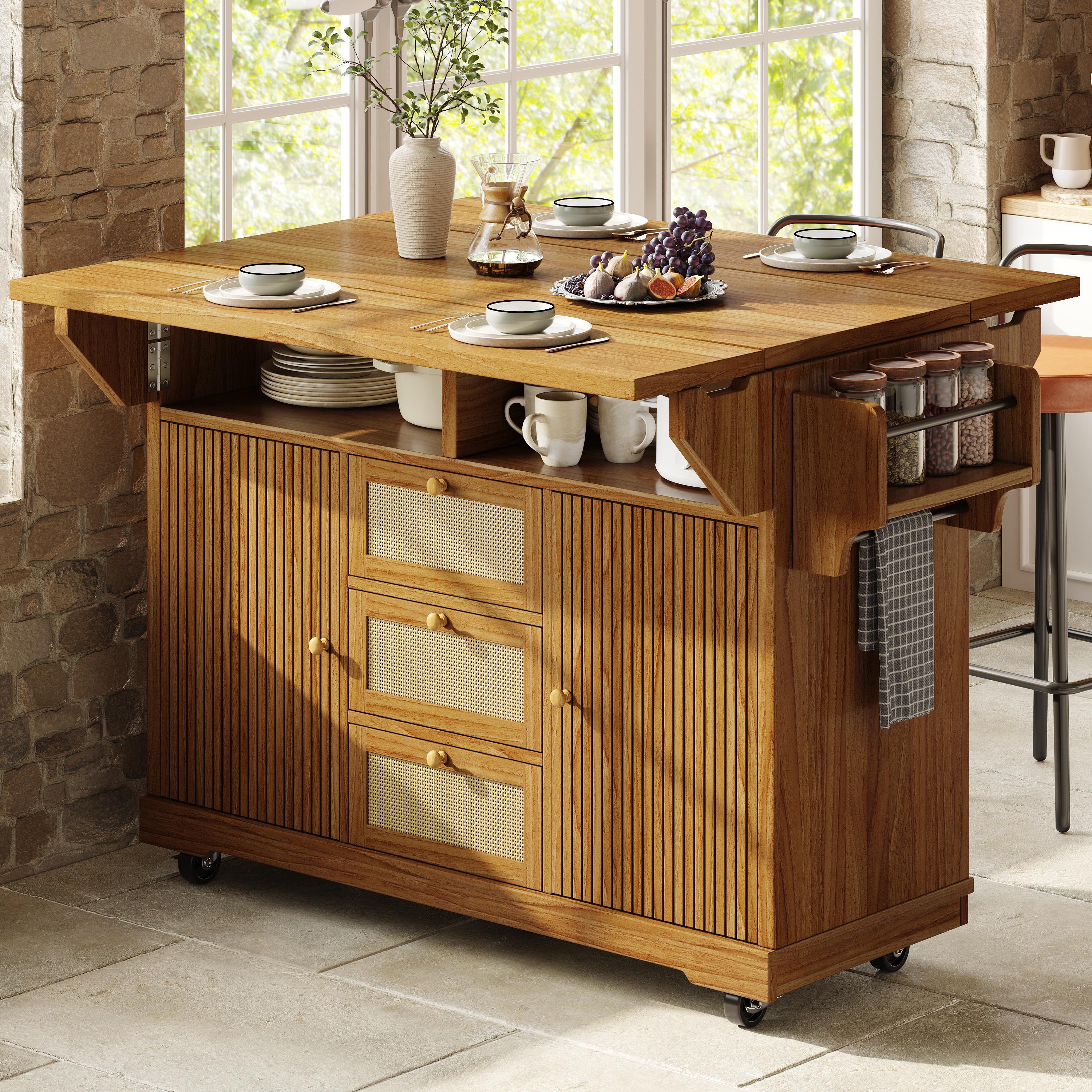 Foldable Serving Trolley, 95 Cm Kitchen With Ergonomic Height, PE Rattan — image 4