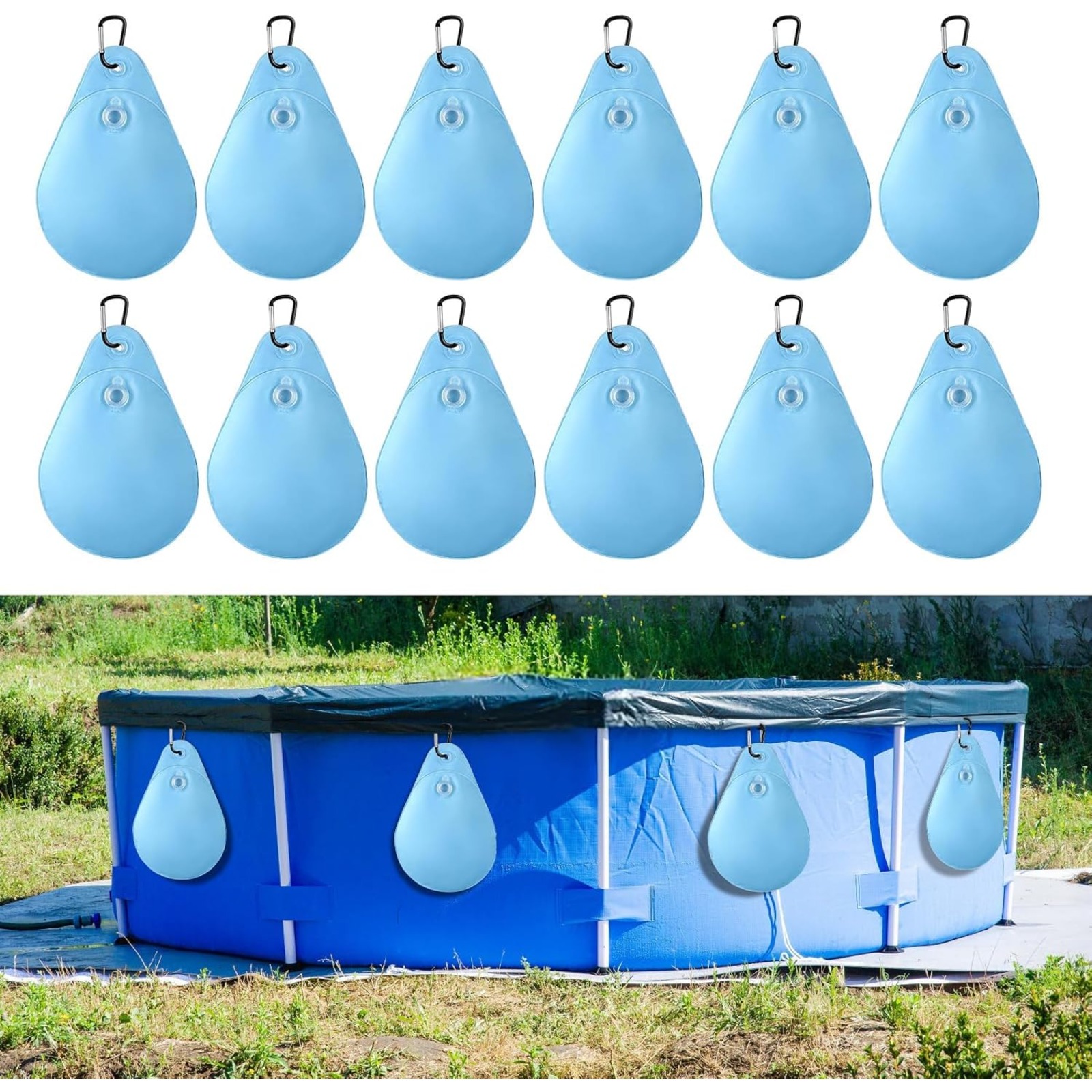 12-Pack Pool Cover Weights, Water Bags For Pool Covers, 24×34 Cm, Swimming Pool Cover, Hanging Bag For Filling, Winter Pool Tarp Weights For Pool Covers, Winter