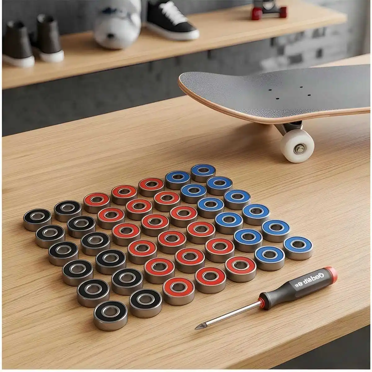 10-Piece Skateboard Bearings In Black, Blue