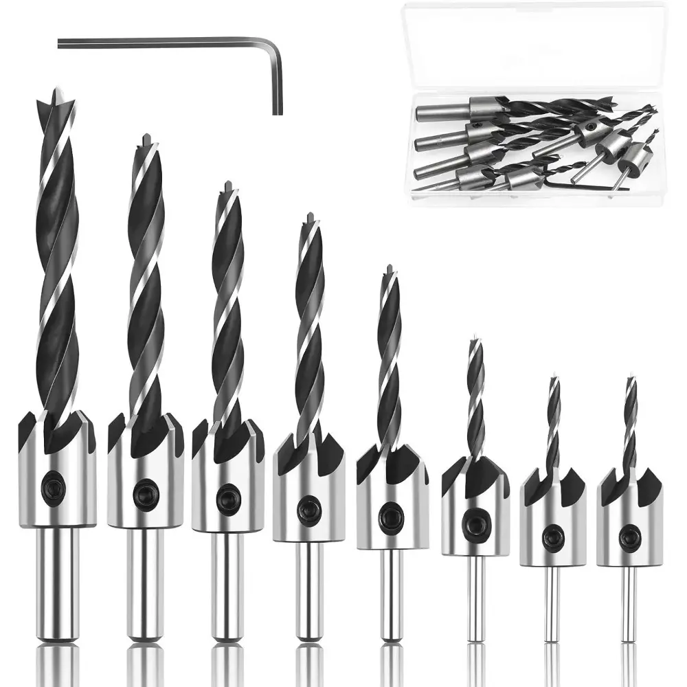 Countersink Bit Set With Interchangeable Bits, 10-piece