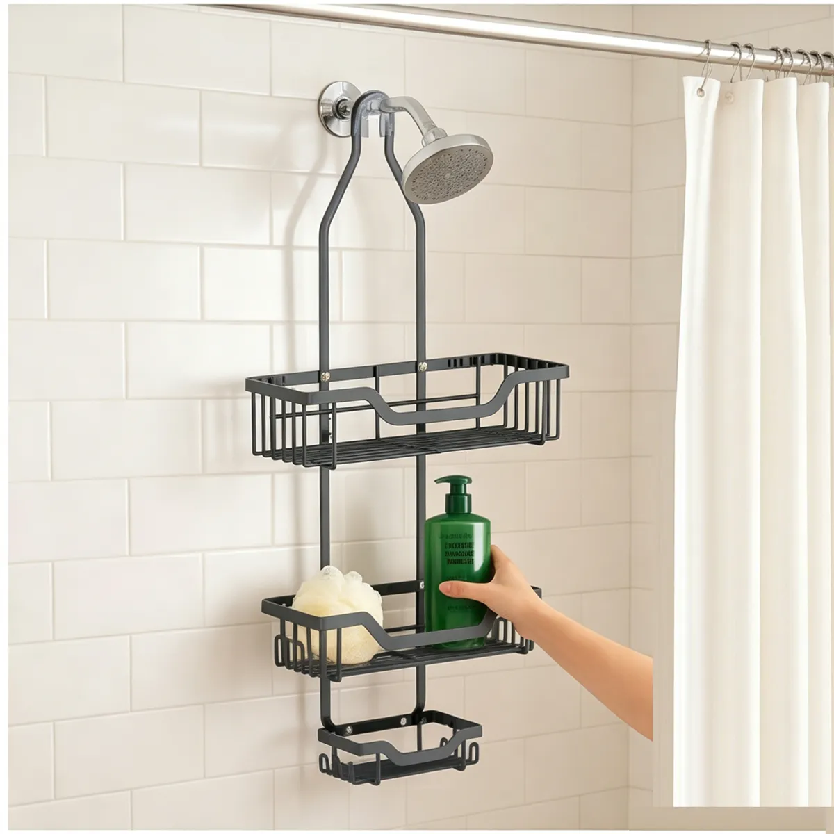 Wall-Mounted Bathroom Shelving Unit, 3 Levels, Black