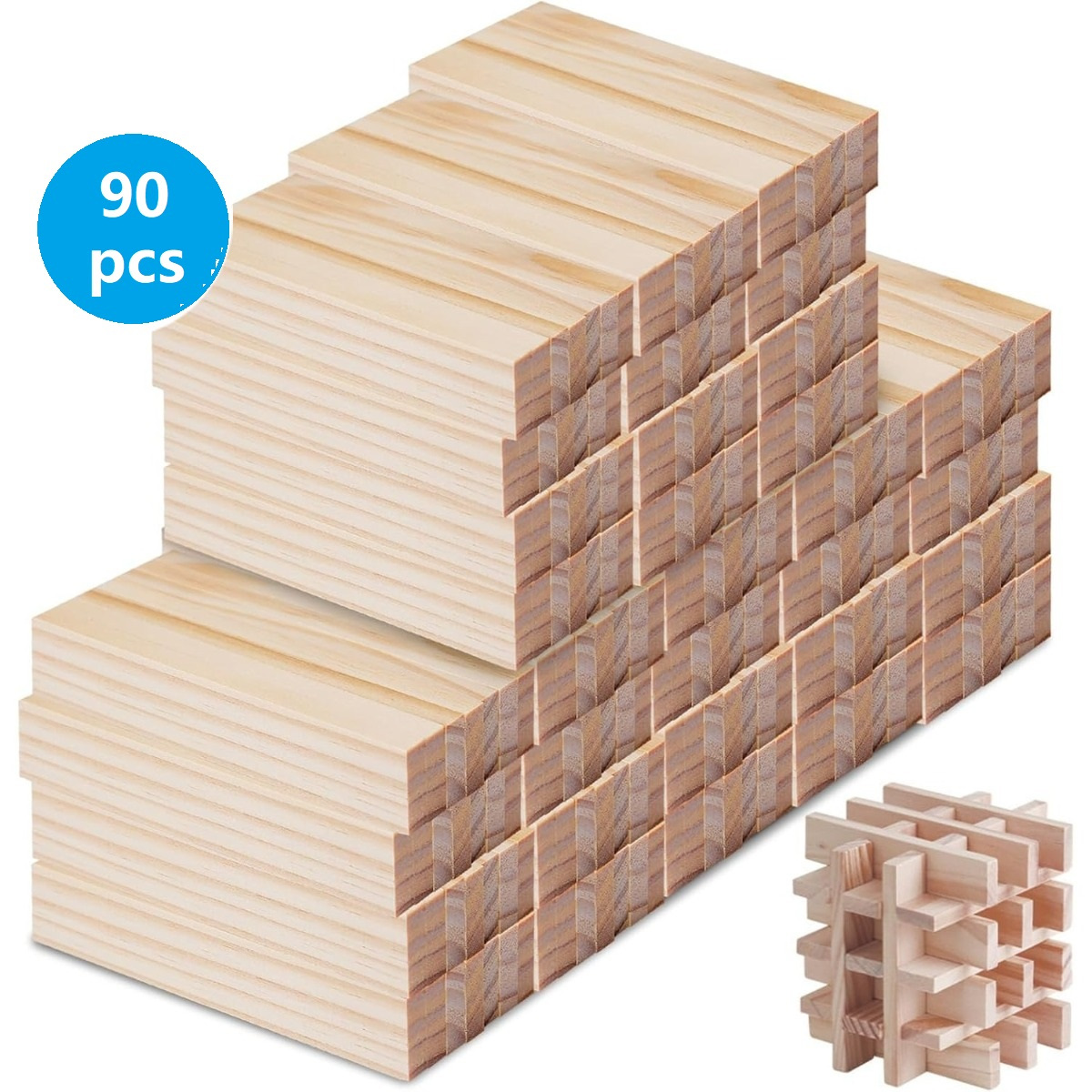 90 Pieces Of Craft Wood Blocks, 100x20x7 Mm; Wood Strips And Sticks; Craft Wood For DIY Projects, Decoration, Construction, And Cladding
