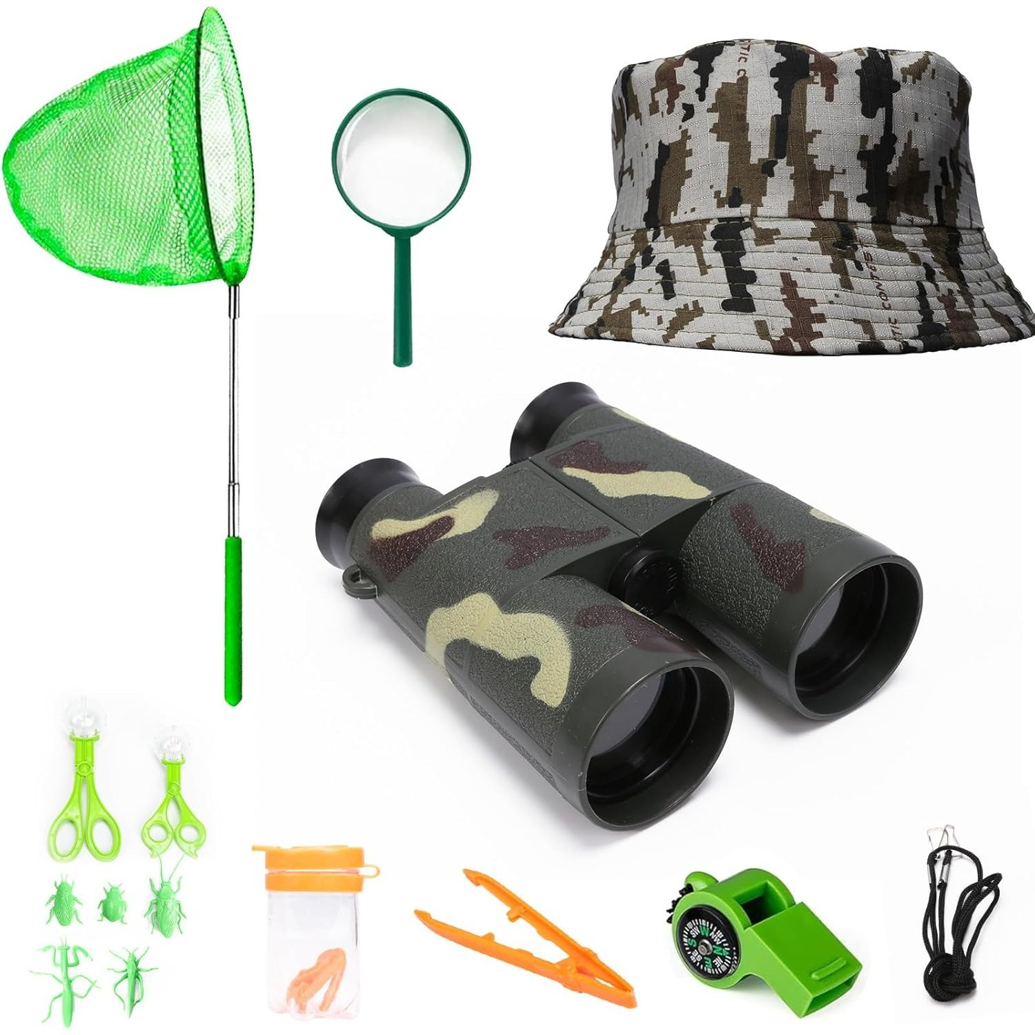 13-Piece Outdoor Nature Exploration Set With Landing Net, Binoculars, And Insect Box—Nature Explorer Party Accessory Set