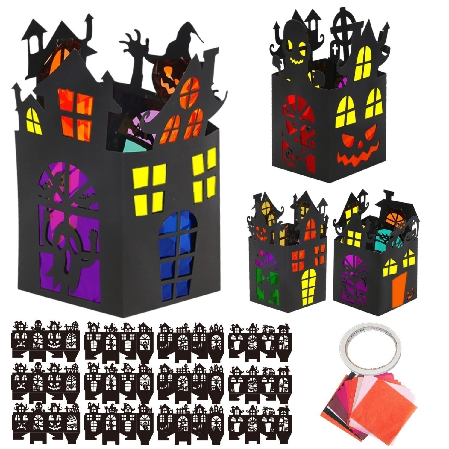 12-Piece Halloween Haunted House Craft Set, Ghost House Paper Craft Set, DIY Halloween Lanterns, Haunted House Paper Lanterns, Creative Craft Set, Halloween Gift