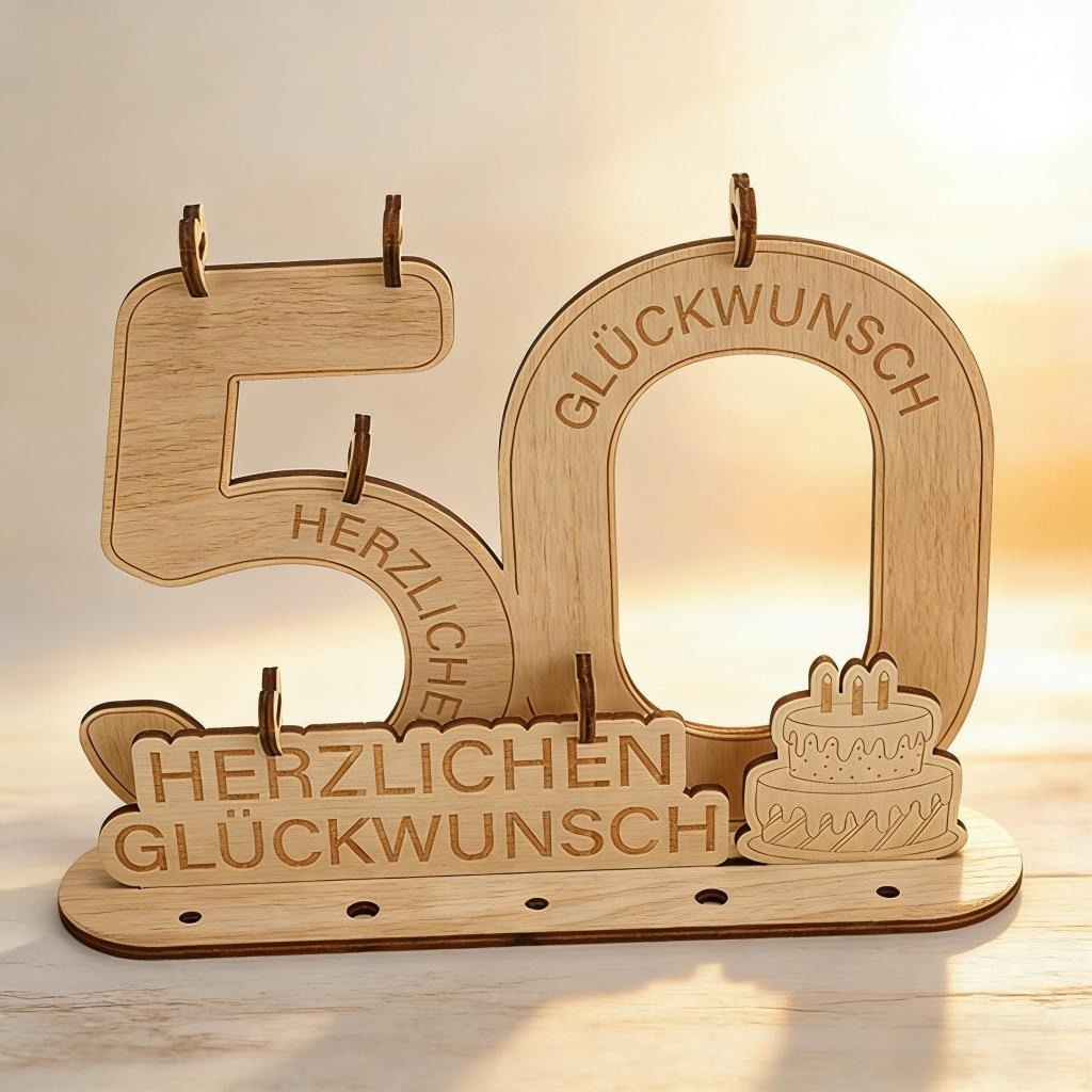 50th Birthday Wooden Money Gift, Wooden Number 50 For A Cash Gift, Wooden 50th Birthday Decorations For Table Decor And Birthday Party Accessory Set
