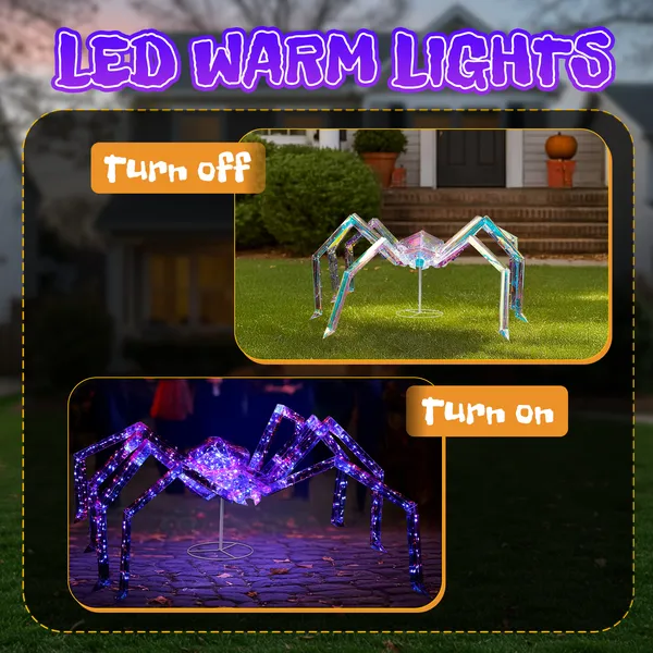 3FT Halloween Decorations Light Up Spider, Outdoor Halloween Decor Lighted Iridescent Spider, Weather Proof Pre-lit… - 5