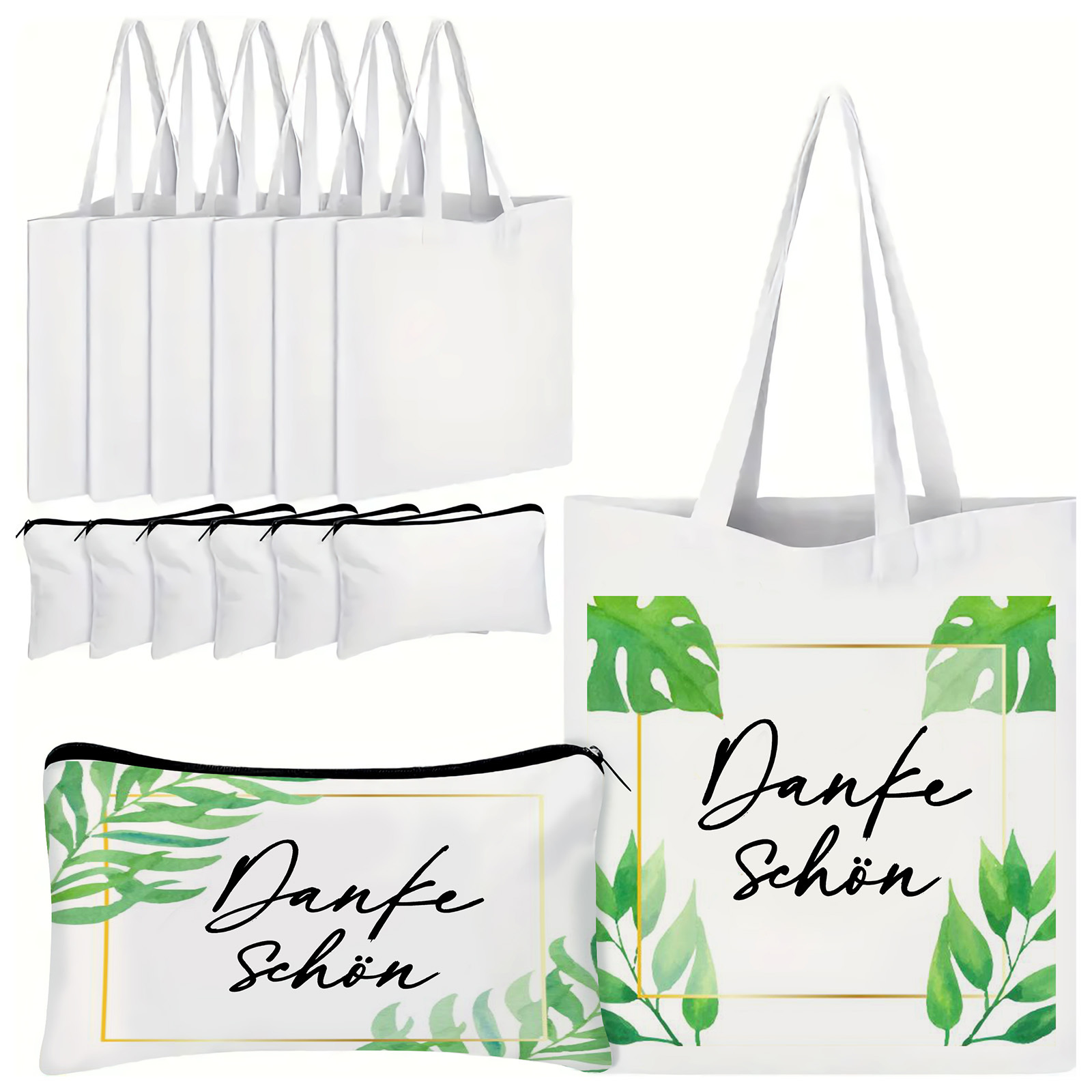 20-piece DIY Kit With Canvas Tote Bags—10 Empty Bags, 10 Makeup Bags, And Pencil Cases—for Crafts And Everyday Use! Perfect For Holidays, Birthdays, And Special Gifts.